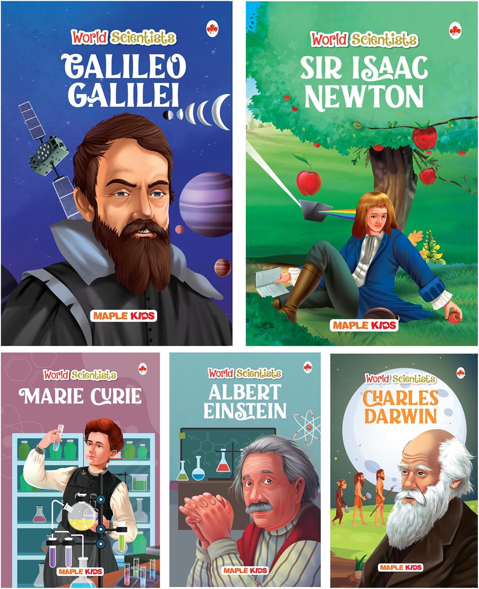 Story Books for Kids (Set of 5 Books) (Illustrated) - World Scientists - Biographies for Children - 6 Years to 10 Years Old - Einstein, Newton, Galileo Galilei, Marie Curie, Charles Darwin