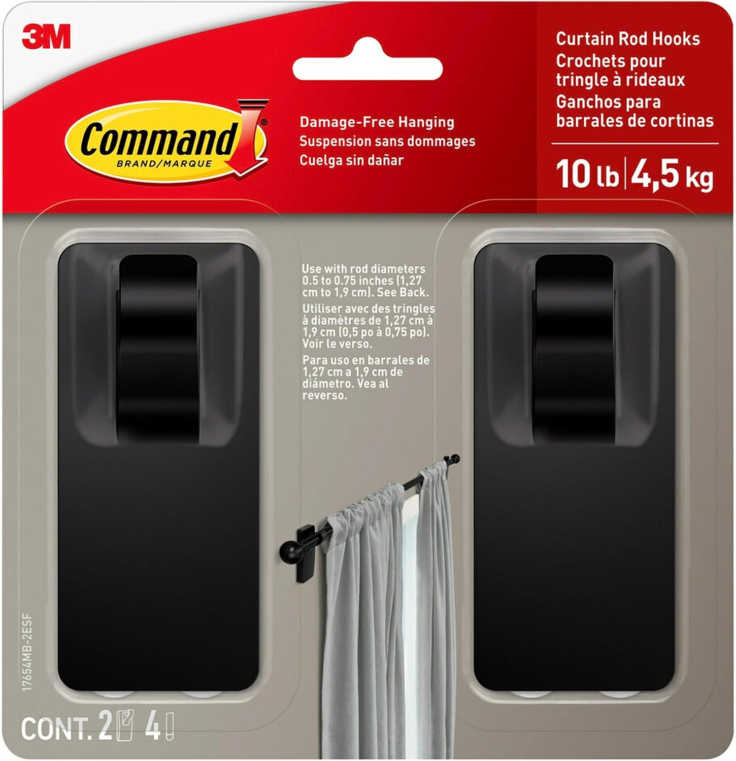 Command Matte Black Curtain Rod Hooks with Command Strips