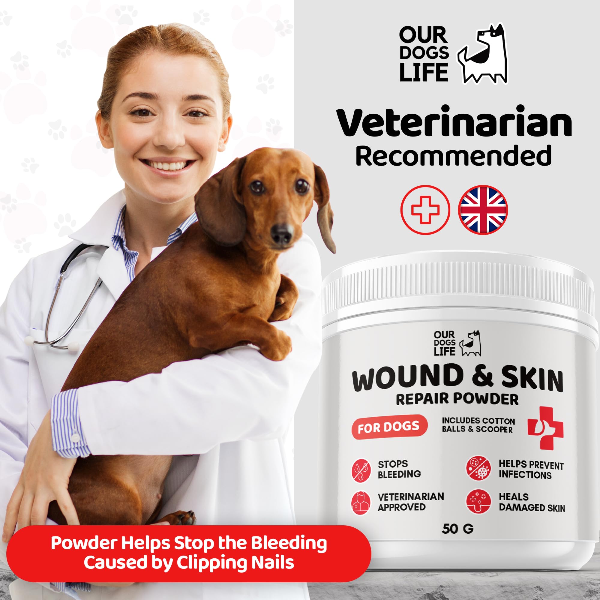 Polvo reparador de heridas y Piel para Perros | Polvo estíptico para Perros Detiene el Sangrado, repara rápidamente heridas y Piel dañada en Perros | Tratamiento Seguro para Mascotas para Cortes
