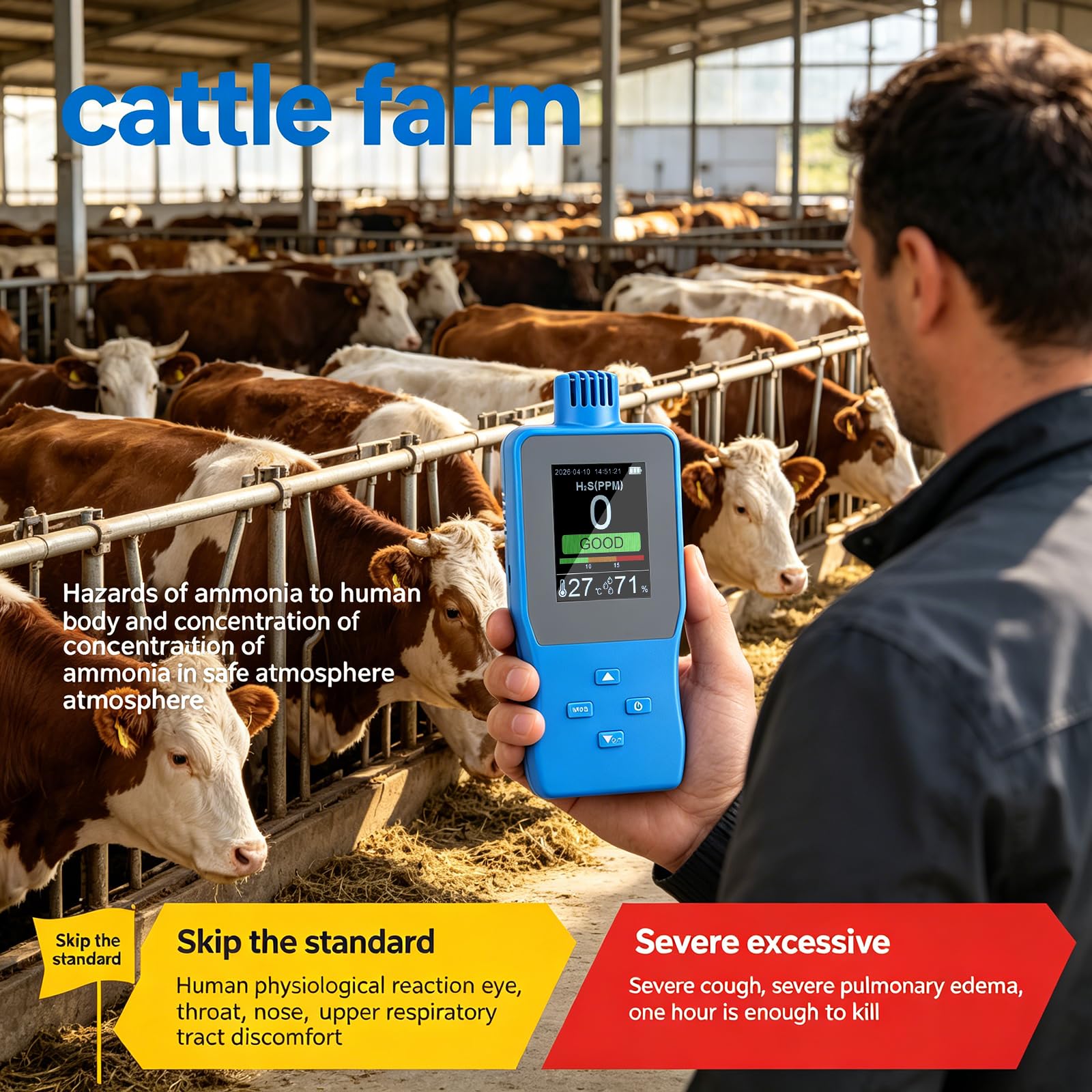 Monitor multifuncional para sulfuro de hidrógeno en refinación de petróleo y mantenimiento de tuberías en lugares de trabajo, instrumento de detección ambiental y de trabajo