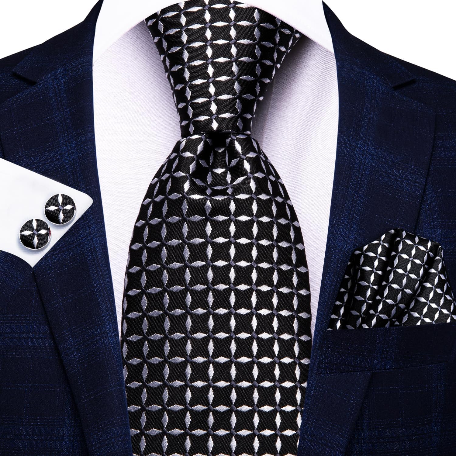Hi-Tie Lot 5 Pcs Gift Box Mens Tie Set Necktie with Pocket Square Cufflinks Silk Neck Tie Collection
