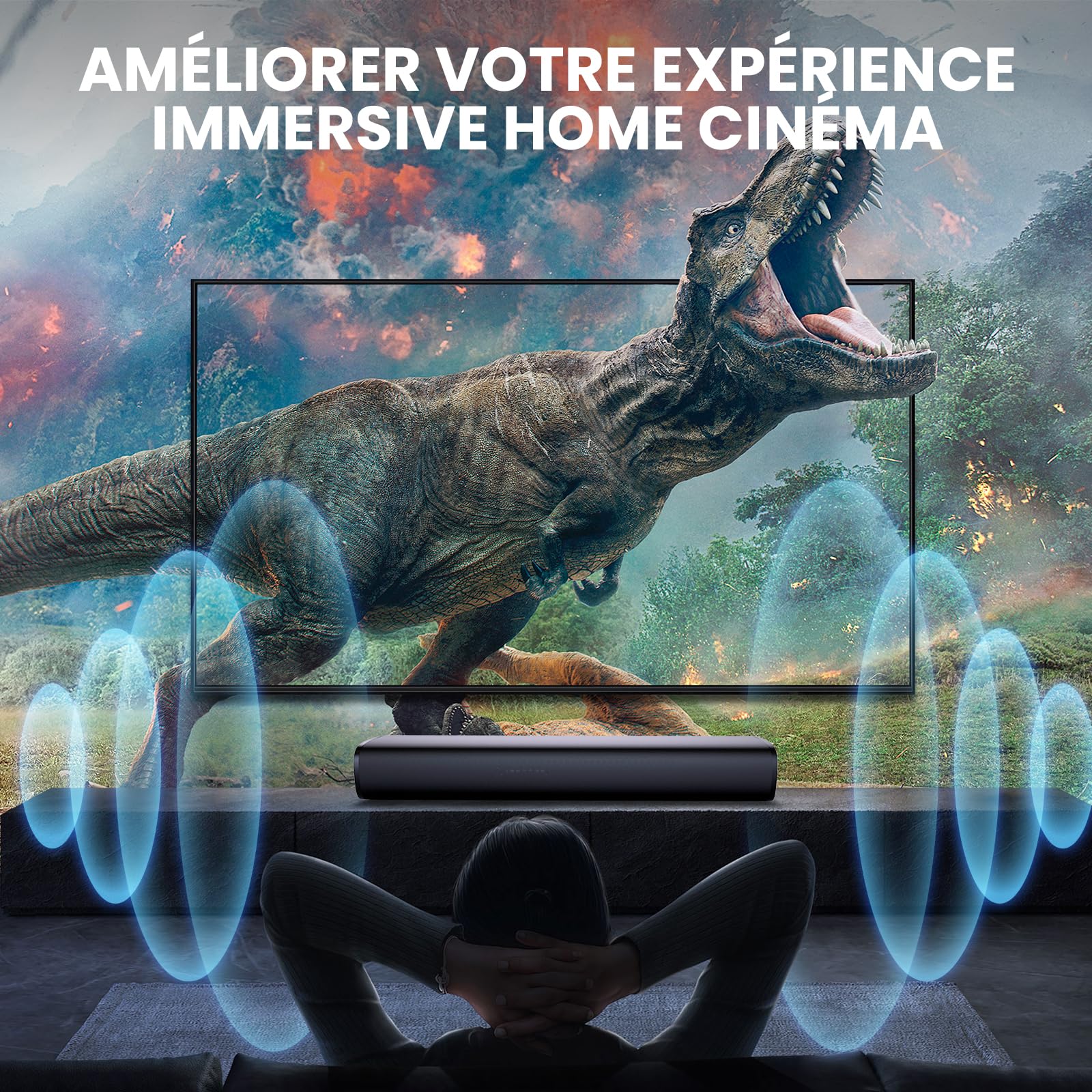 Barre de Son pour TV, Bluetooth 5.3 56W Soundbar, 17'' Small Haut-Parleur de Téléviseur avec Q-Modes, Arc/Opt/AUX connexions, Barres de Son Home Cinéma pour PC/Jeux vidéo/projecteurs