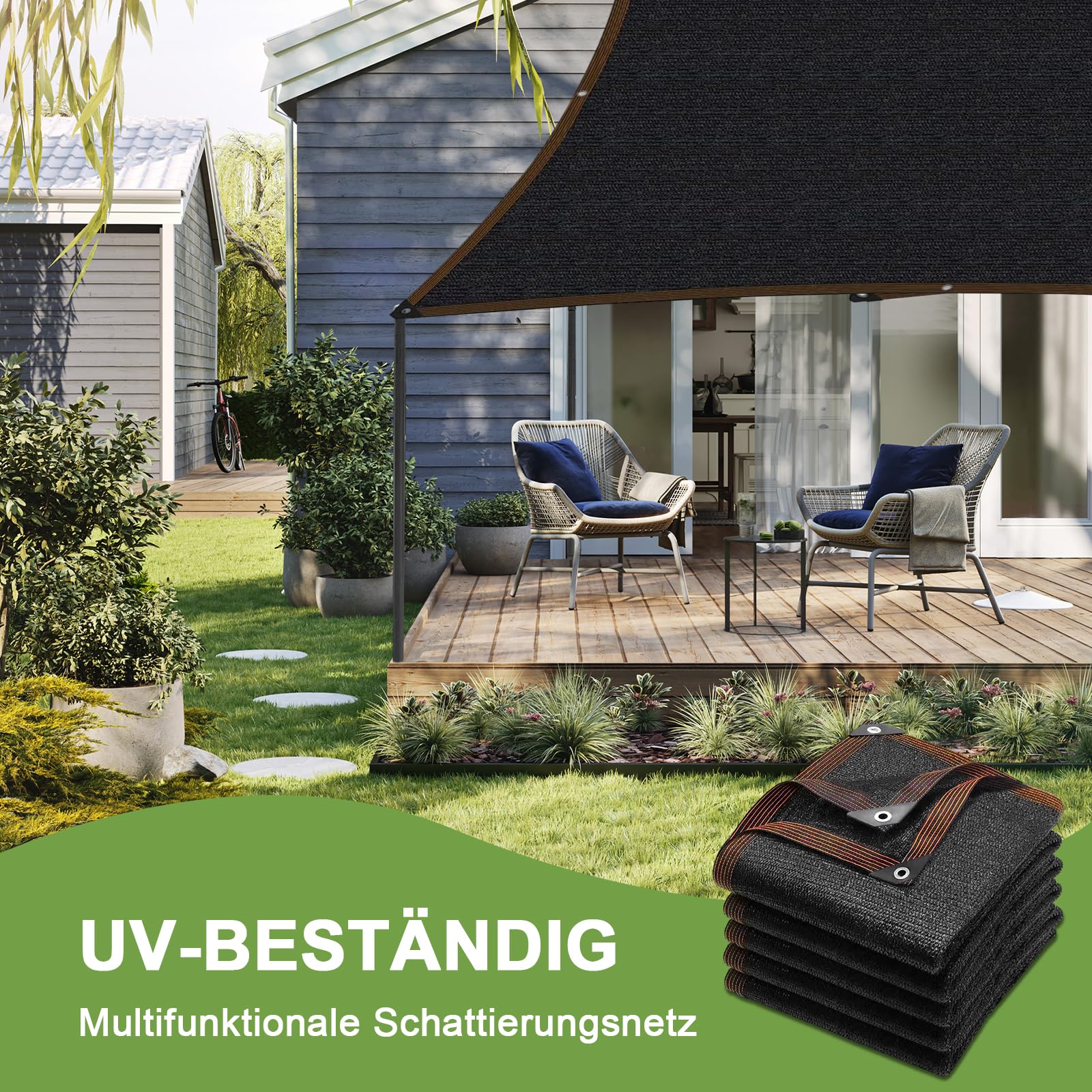 Schattierungsnetz 6x6m, Schattiernetz mit Ösen, 40% UV-Beständiges Schwarz Sonnensegel Atmungsaktiv Beschattungsnetz für Balkon, Pergola, Gewächshaus, Garten