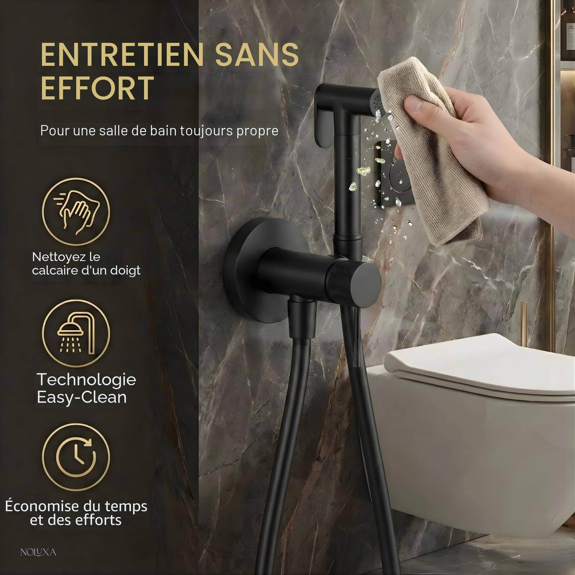 IMEX - Douche Bidet Eau Froide et Chaude Couleur Noir Mat | Robinet Bidet Encastré pour WC | Douche Hygiénique Monocommande pour Toilettes | Robinetterie Substitut de Bidet | Série Line