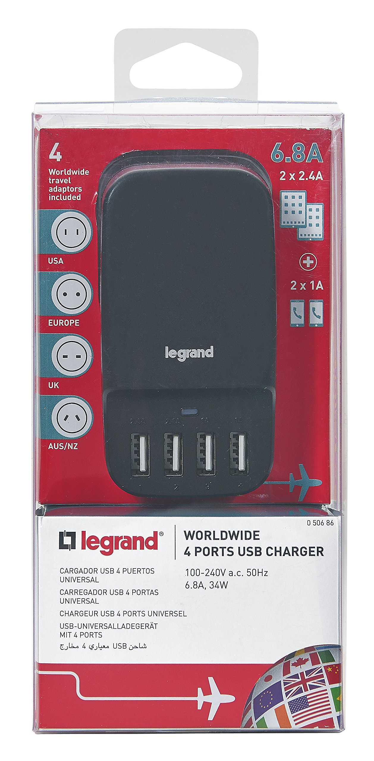 Adattatore Universale Prese da Viaggio Compatto per 150 Paesi (USA, Europa, Regno Unito, Australia, Nuova Zelanda) Adattatore con 4 porte USB