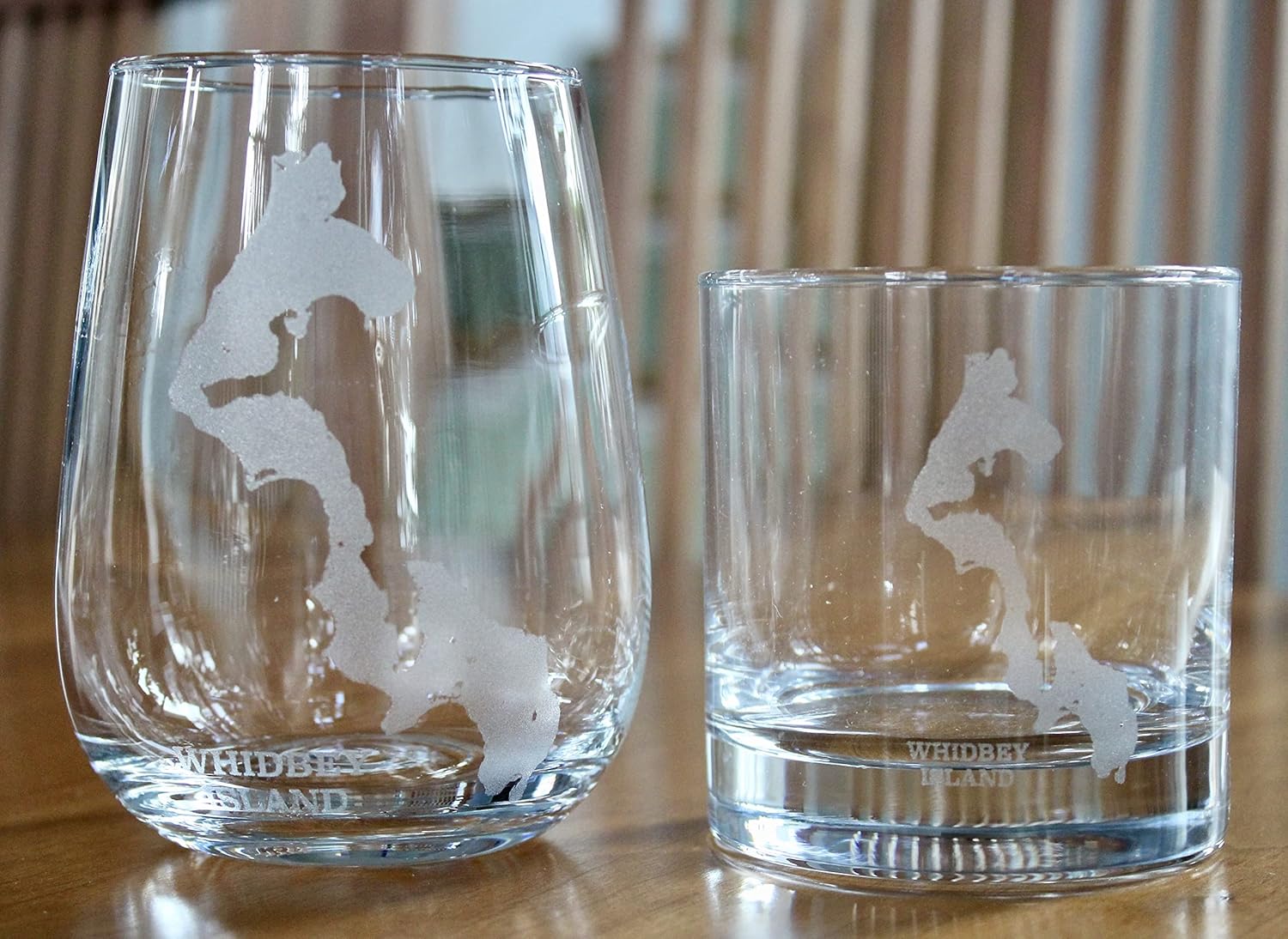 Whidbey Island Map Engraved Stemless Wine Glasses (Set of 2)