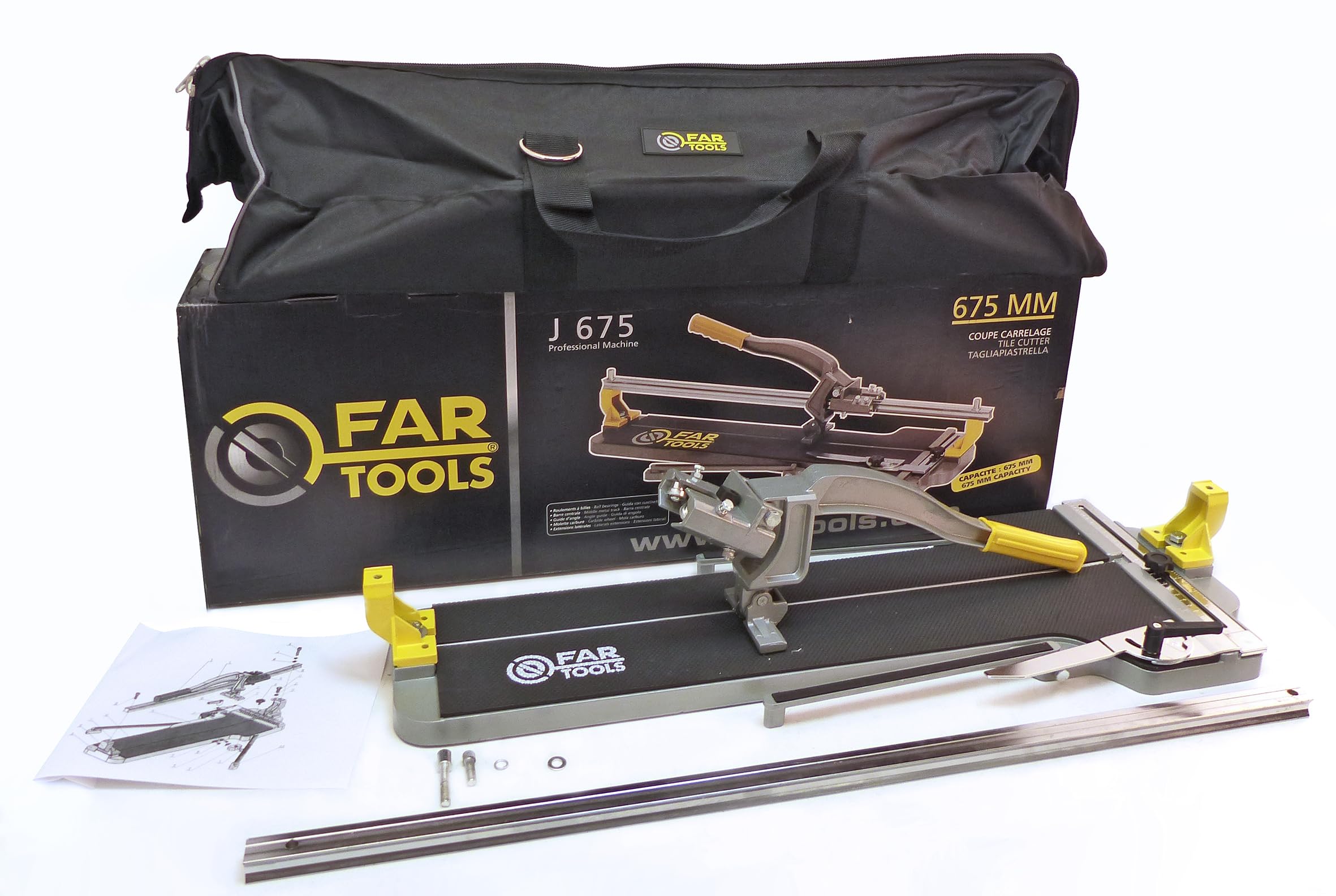 Fartools Coupe carrelage manuel, longueur de coupe maxi 6750mm, capacité de coupe maxi 20mm, molette carbure 22x6x2mm, livré avec sac nylon