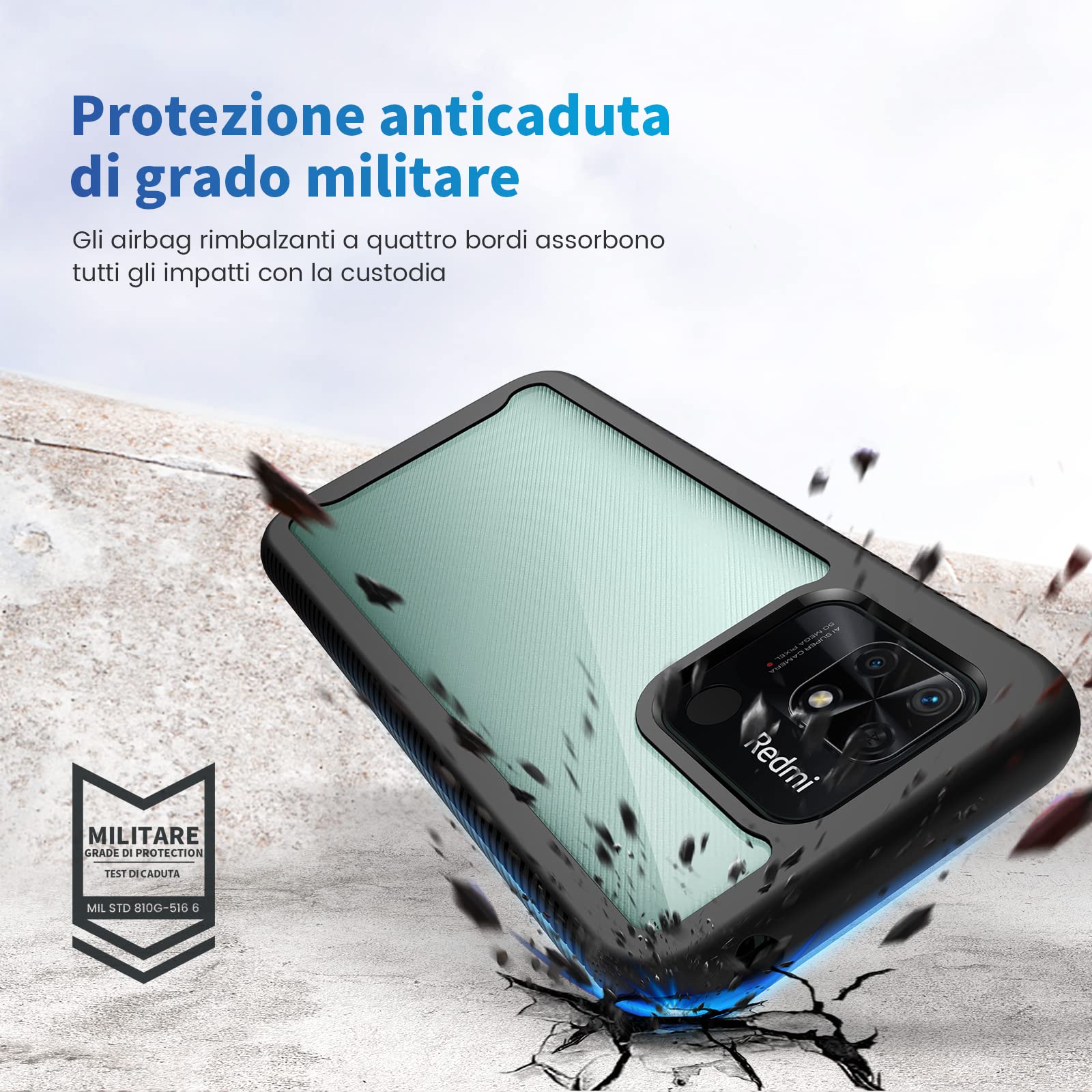 Cover Carbon Per Xiaomi Redmi 10c Custodia Nera Opaca in Tpu Morbida
