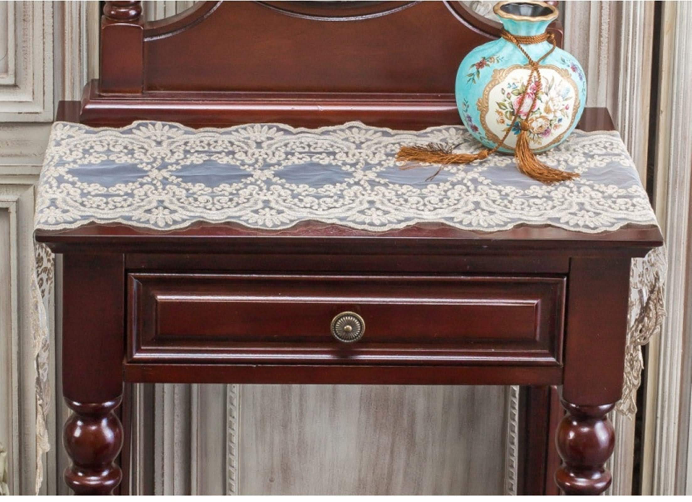 Esstisch Tischläufer Deko, Abwaschbare Tischläufer Polyester Couchtisch Tischläufer Weihnachten Sticken Dreieck Spitze Gold Gelb 30x210CM