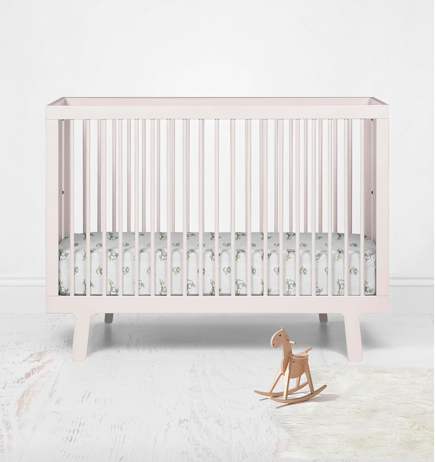 Bacati - Happy Monkeys 2 Pack Essentials Classic Super Soft Breathable 100% Cotton Muslin Baby Crib Fitted Sheets - Fits Standard 28 x 52 x 5 Crib & Toddler Mattresses (Green/Grey Unisex)
