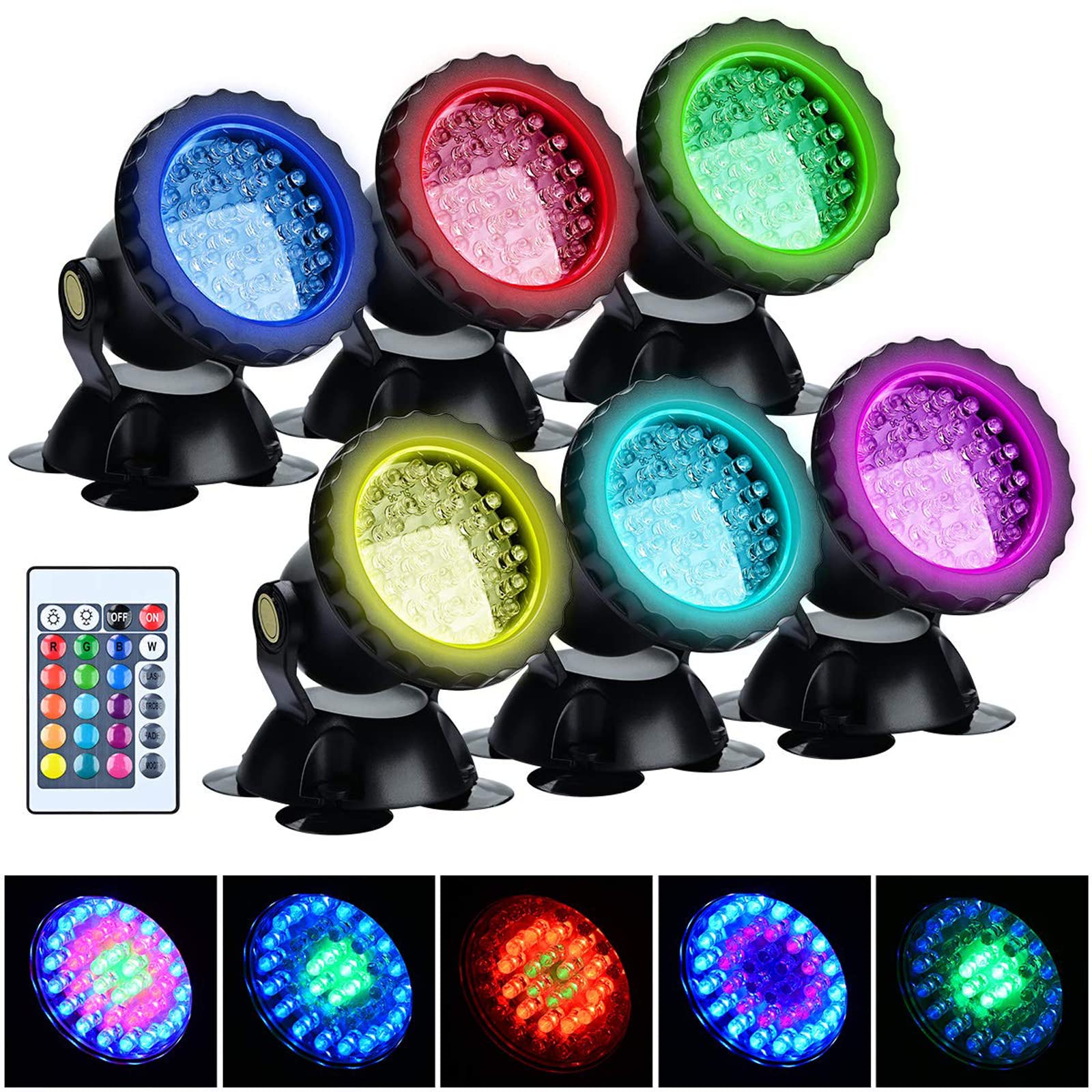 Lychee LED Lighting Gartenteich Lampe RGB Aquarium Licht, Fernbedienung Unterwasser Spot Licht IP68 Wasserdicht für Gartenteich Aquarium Beleuchtung, EU stecker (6 stücke)