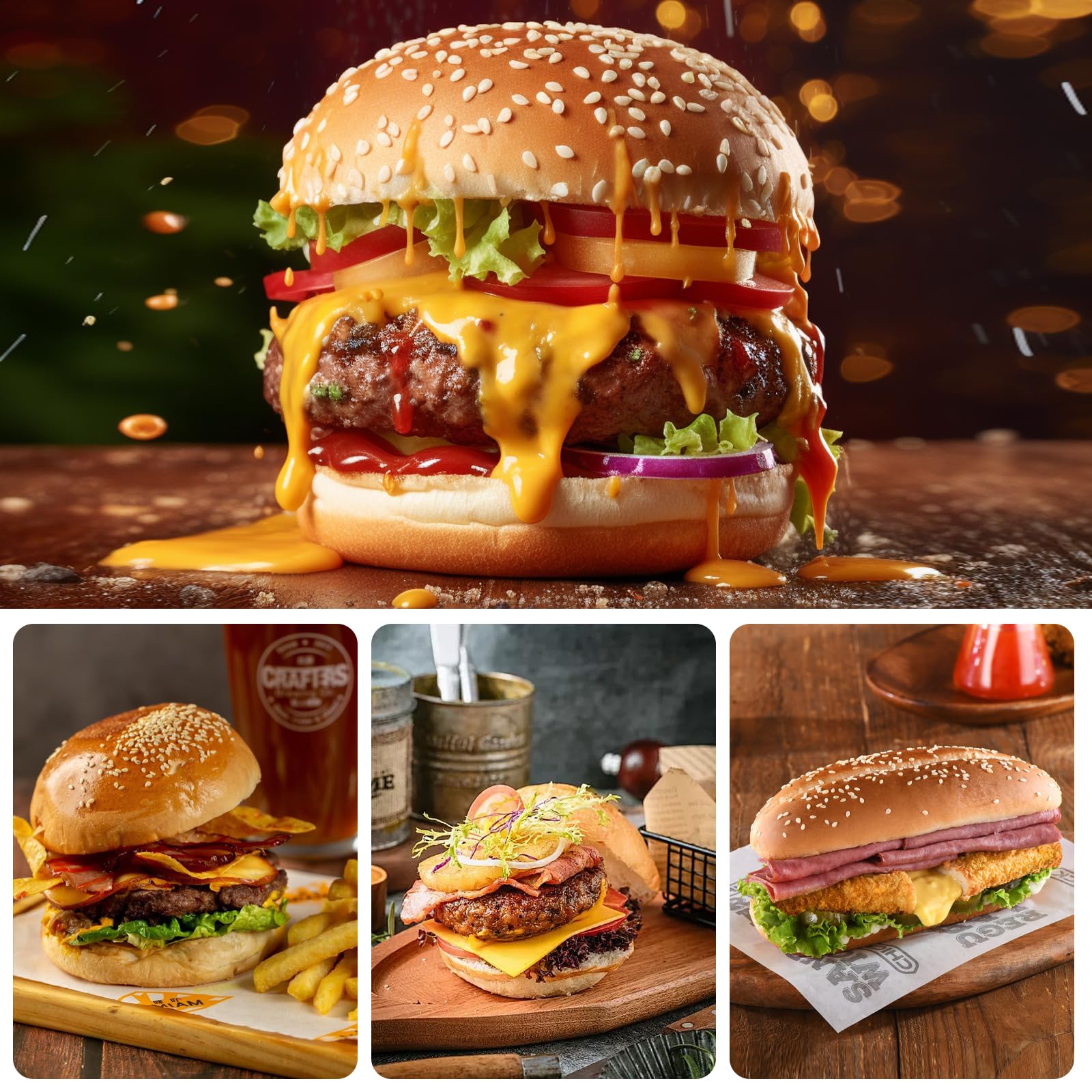 Presse à Burger en Aluminium avec 100 Papier Silicone, Moule à Viande pour Hamburgers