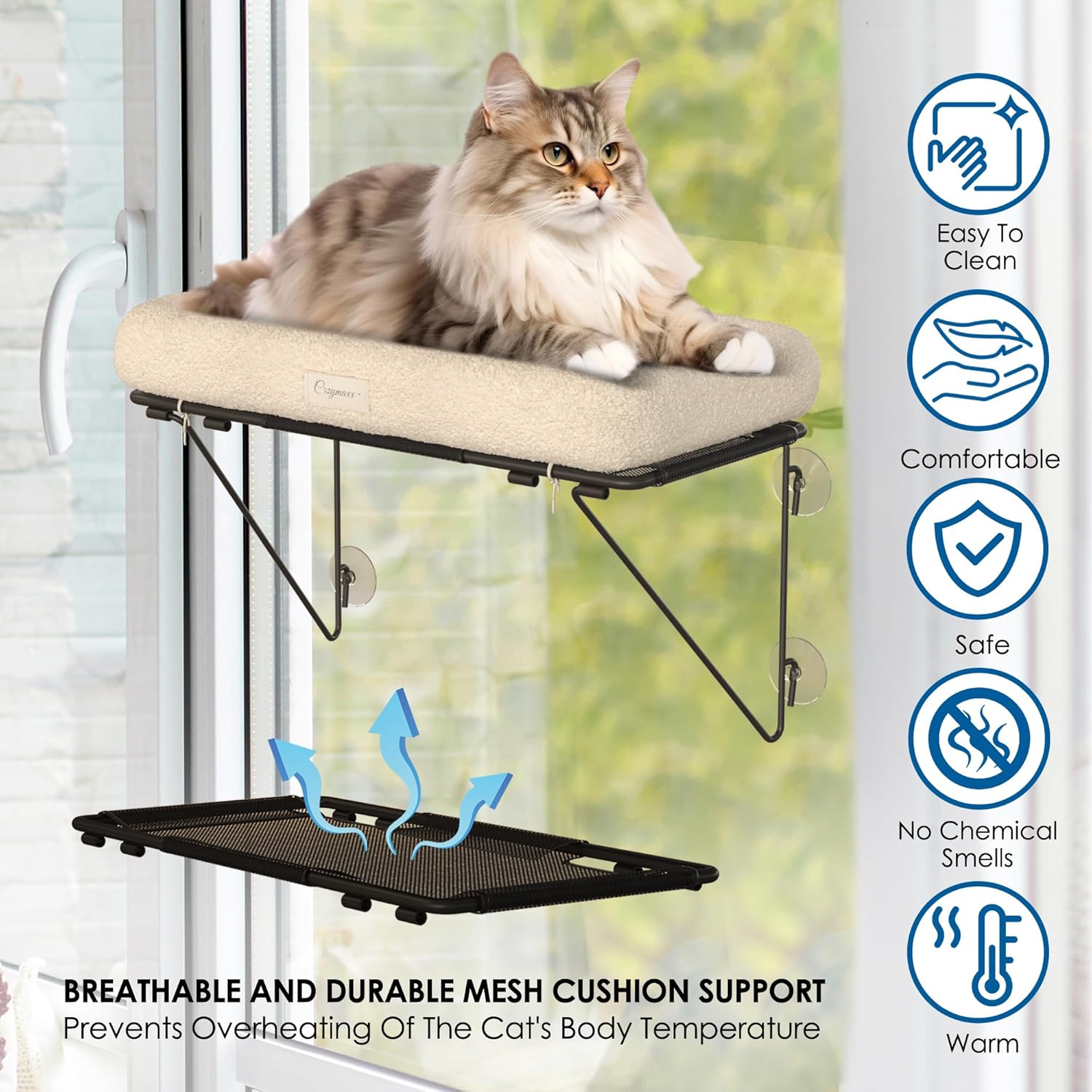 review Cozymaxx Cat Windows Perch Hammock-Extra Hinges Adjustable Size for Small and Large Windows