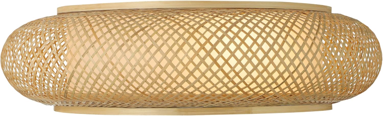 RUNNUP Vintage Ceiling Lighting Fixtures Drum Shape Flush Mount Ceiling Light Creative Decoration Art Bamboo Light Handmade Industrial Lighting for Living Room, Bedroom, Balcony 19.69inch - - 
