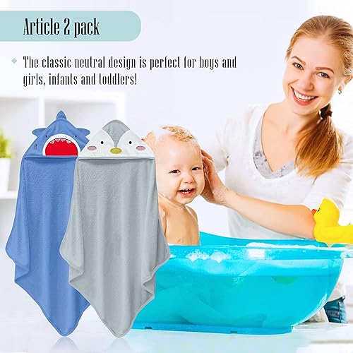 Miniatura 8 de Cute Castle Paquete de 2 toallas de bebé con capucha de rayón hechas de bambú con 8 paños - Toalla de baño suave para la bañera para bebé, recién