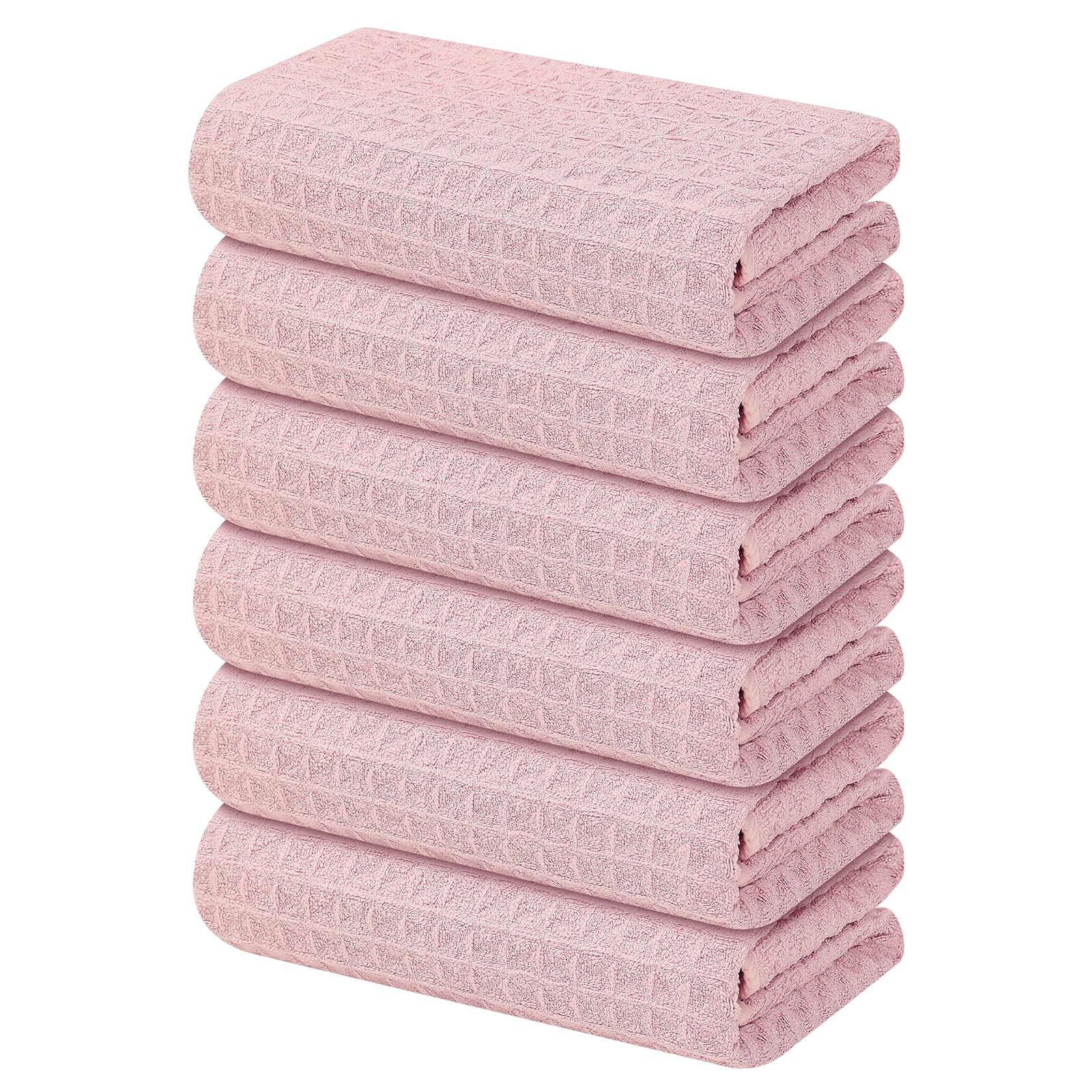 Homaxy Microfiber Waffle Weave Kitchen Towels, 16 x 28 Inch Ultra Absorbent and Solid Color Dish Towels, 6 Pack, Pink