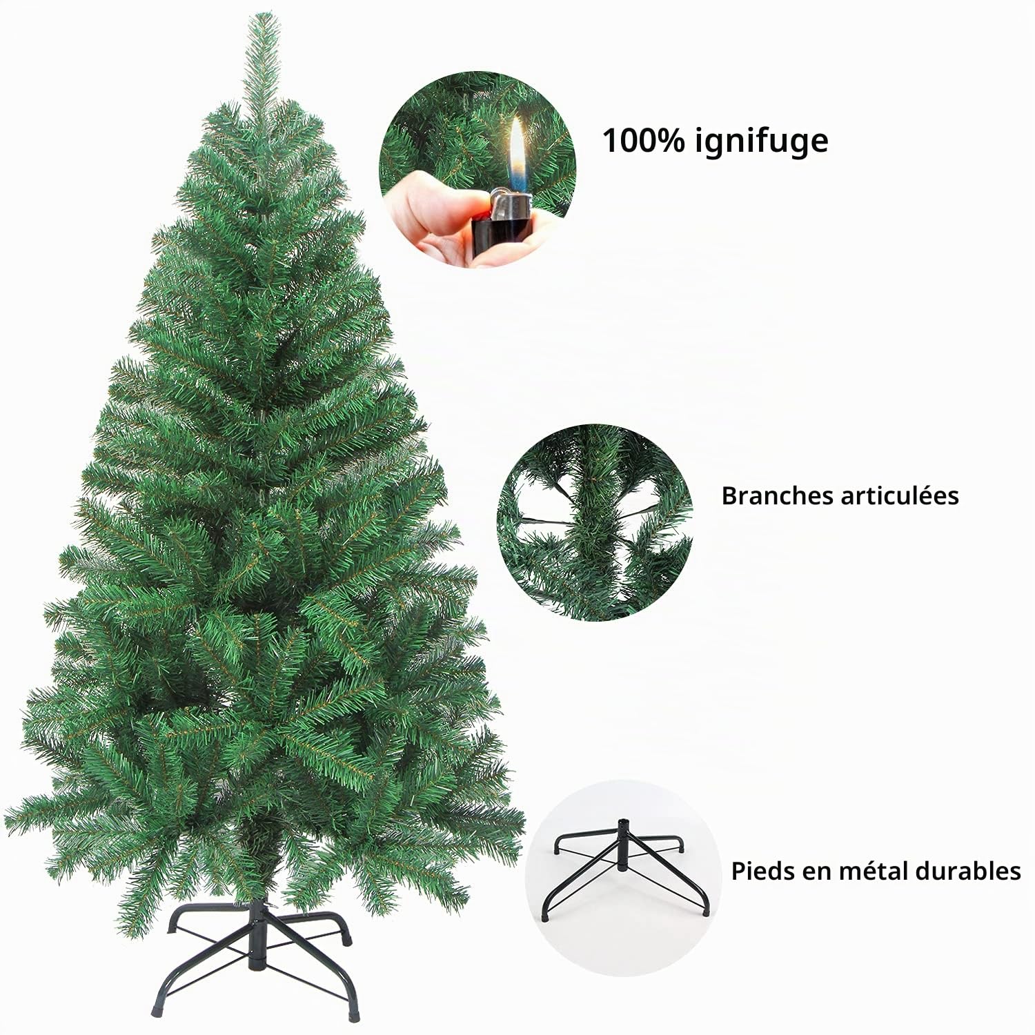 VEYLIN Sapin de Noël artificiel de 1,2 m avec 320 pointes et support en métal