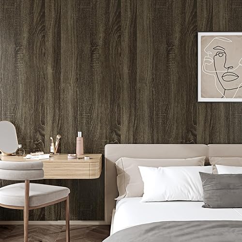 Miniatura 7 de Papel tapiz de madera rústica para despegar y pegar, papel de contacto con aspecto de madera marrón para encimeras, papel tapiz de grano de madera