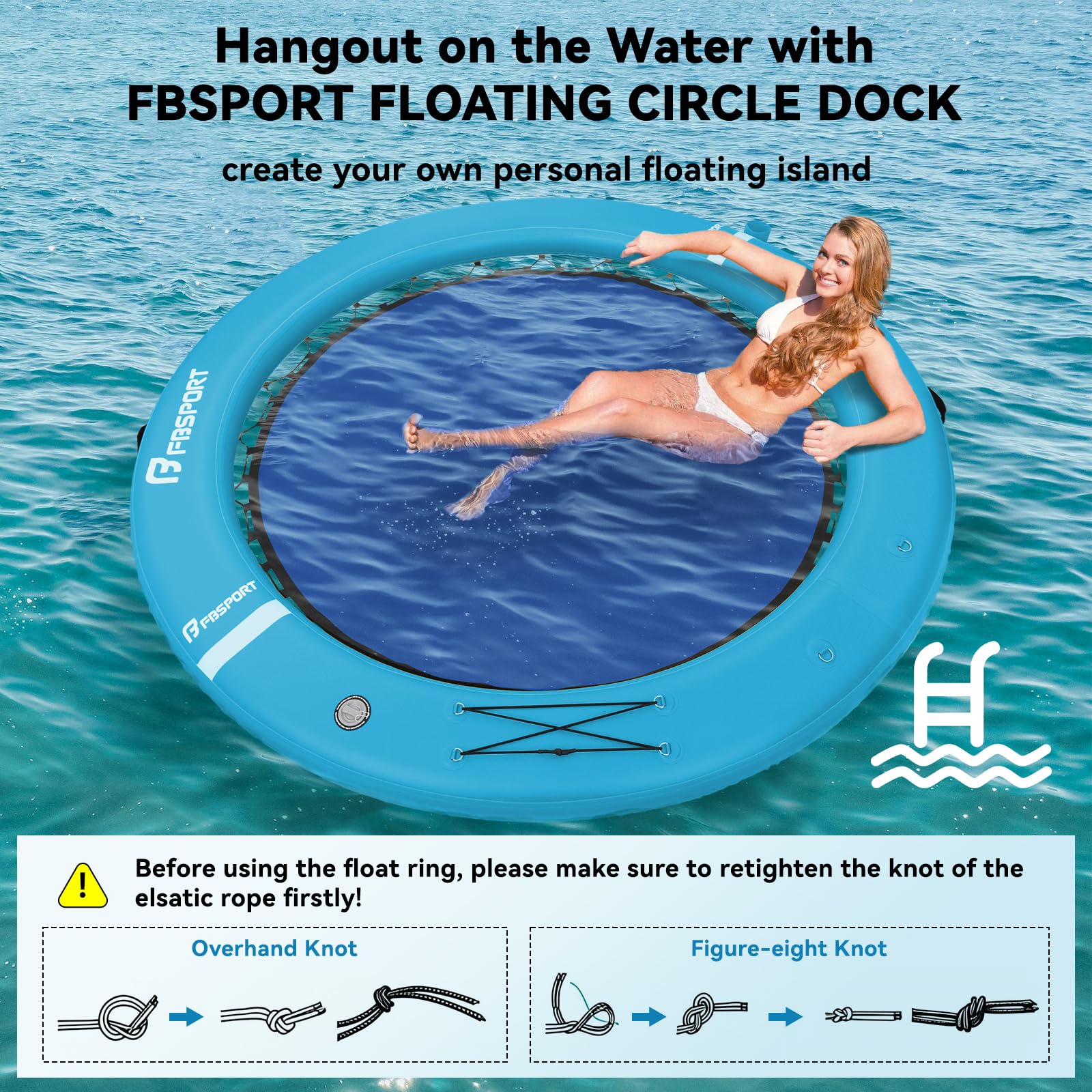 FBSPORT Isola Galleggiante Multi-Persona, Piattaforma Galleggiante Rotonda con portabicchieri, Isola Galleggiante Resistente Antiscivolo per Piscina, Lago e Mare, Dimensioni Opzionali 6/8/10 Piedi