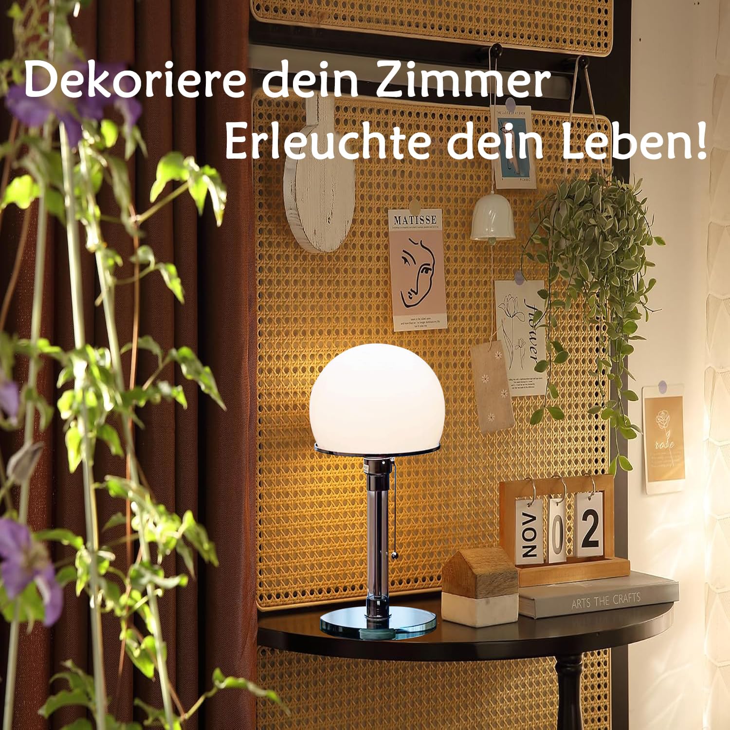 NVKE Moderne Nordische LED-Tischlampe, Wagenfeld lamp, Schreibtisch-Leselampe, Schlafzimmer-Nachttischlampe, Glas-Bauhaus-Tischlampe Pilzlampen Tischlampe mit 3 Helligkeitsmodi Wohnzimmer Restaurants