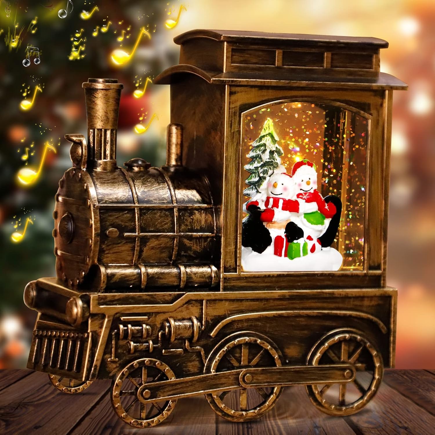 TURNMEON Musical Lighted Christmas Train Snow Globe Lantern Decor, Snowman 8 Songs Timer USB or Battery Operated Xmas Water Lantern Glittering Snow Globe Christmas Decoration Home Indoor Birthday Gift