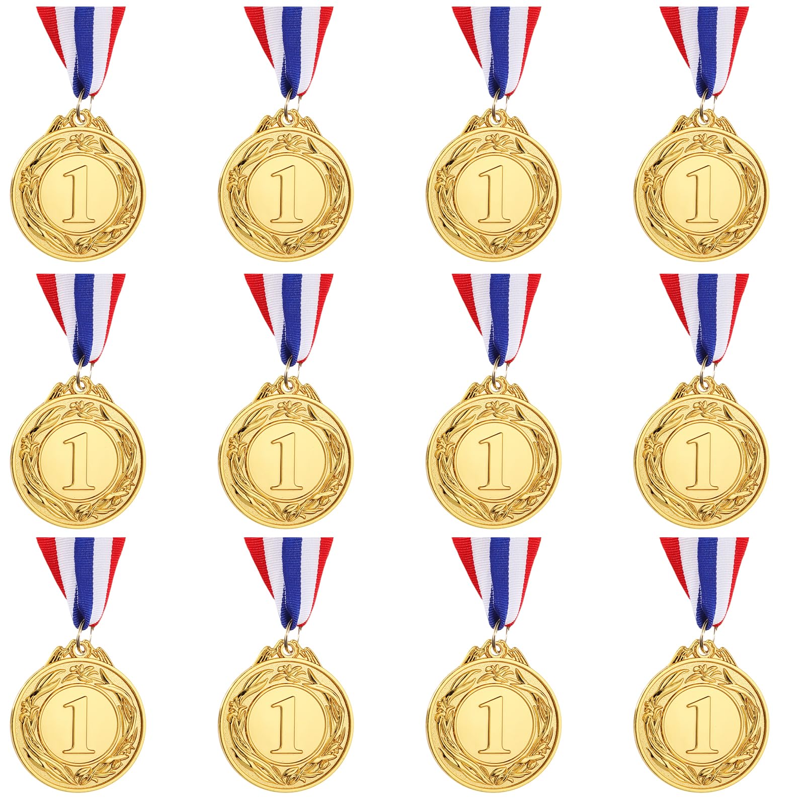 Simpeak 12 Pcs Medallas de Metal de Oro, Medallas de Aleación con Cintas para Niños y Adultos, Premios Ideal para Competiciones Deportivas, Futbol Fiesta, Día del Deporte y Eventos Escolares