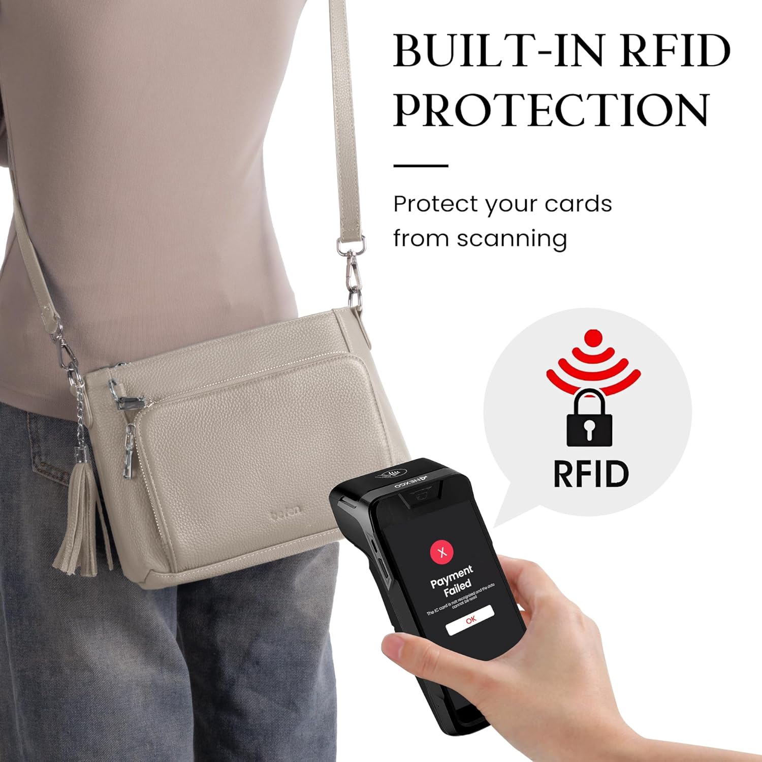 befen Anti Theft Genuine Leather Crossbody Bags for Women Handbags and Shoulder Basg with Built in Wallet RFID Leather Purse - Image 5