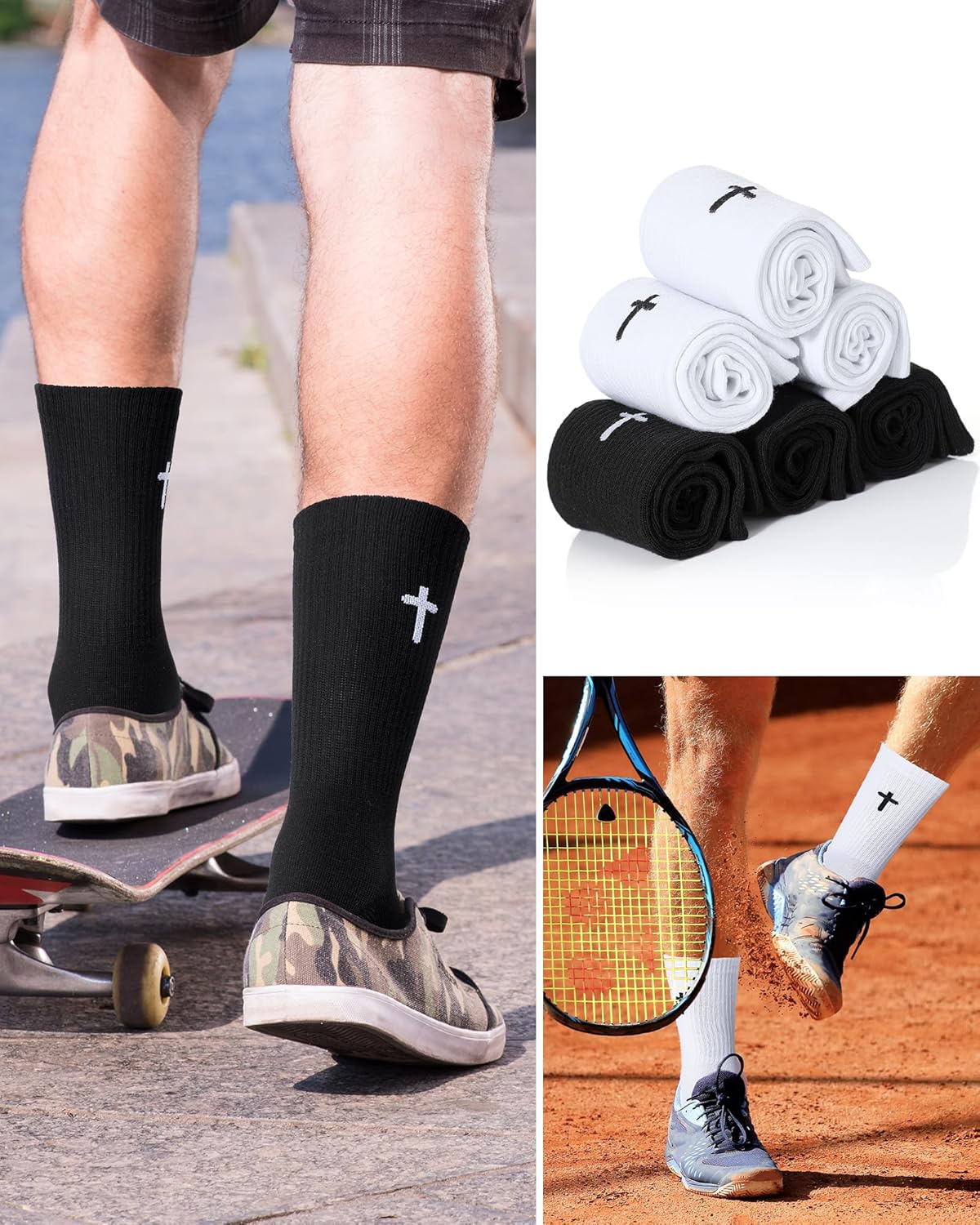 Shihanee 6 Pairs Cross Socks for Men Ribbed Knitted Christian Crew Socks Faith Religious Gifts for Friends Co Workers - Image 2