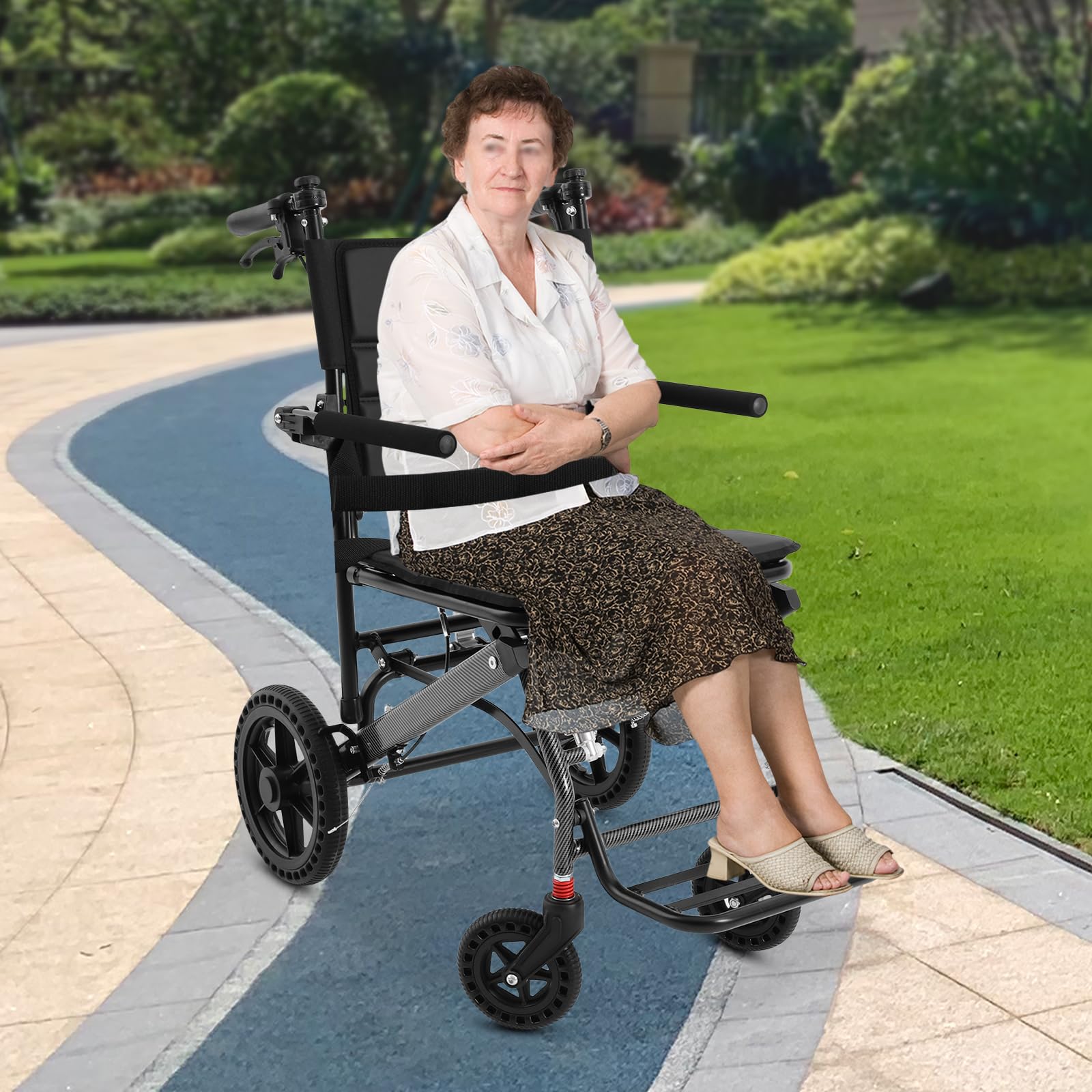 Silla de ruedas plegable de aluminio, peso ligero, hasta 100 kg, con freno de mano y ruedas antideslizantes, para personas mayores y ayuda a la movilidad