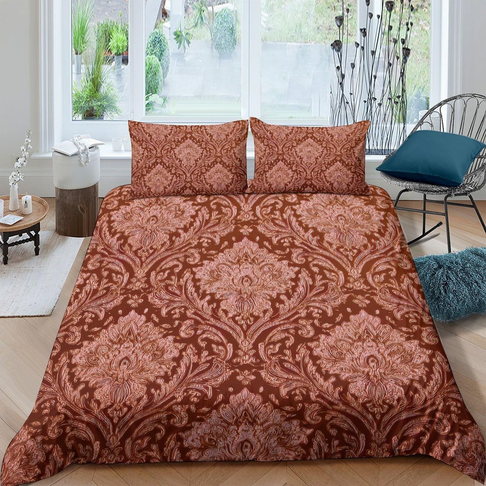 3D Printed Damask Quilt Cover, Microfiber Duvet Cover Hidden Zipper for