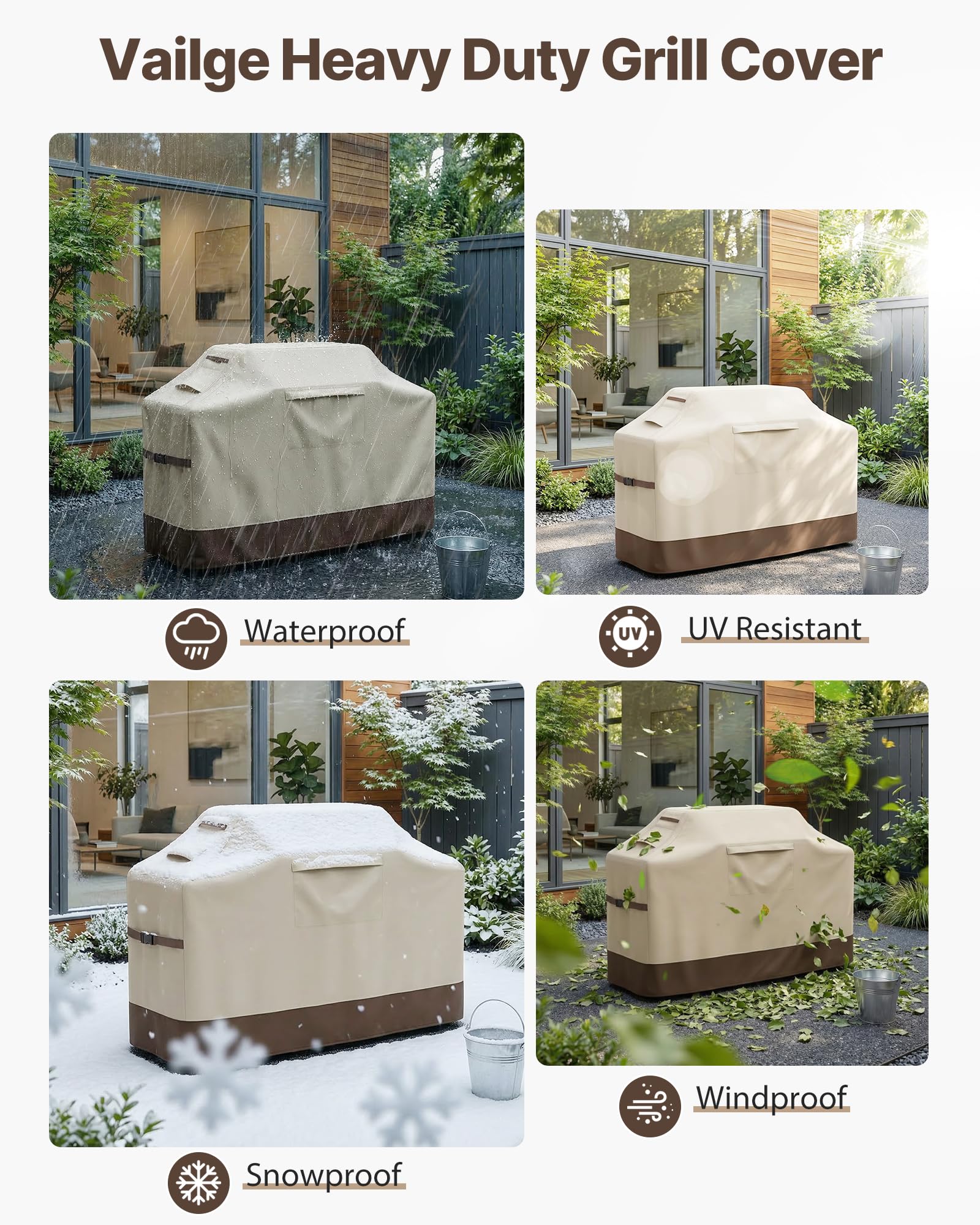 NettyPro Copertura Per Barbecue A Gas – Impermeabile 600D – Adatta Per Griglie Fino A 142 Cm – Beige – Con Cinghie Regolabili E Prese D'aria - 3