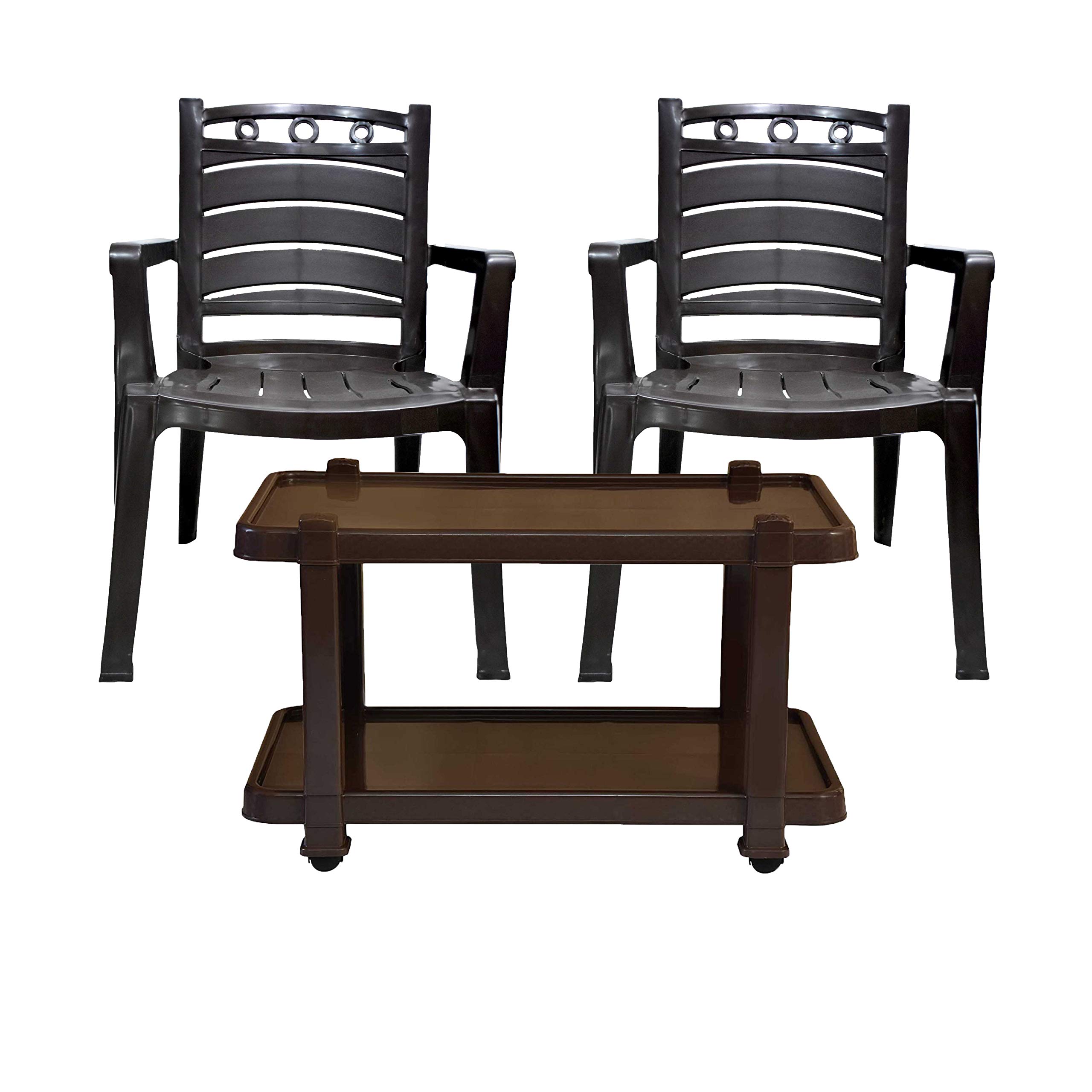 BINANI King Arm Chair With Trolley Table| Plastic Furniture Set for Garden  Home| Chairset With Table|Chair Table Combo| Stylish Outdoor Seating|