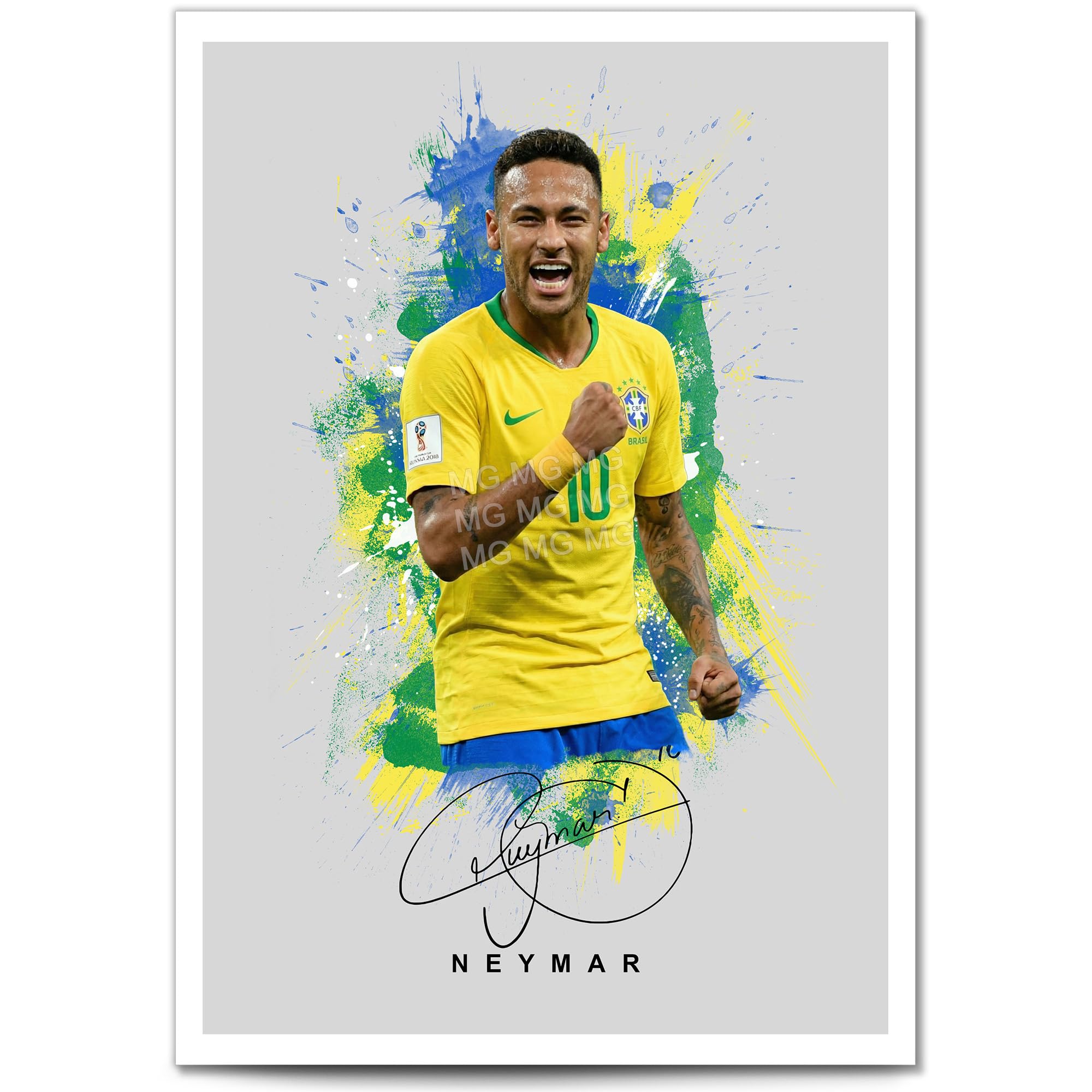 Neymar Brazil Signed Photo Poster A4/A3 Print Picture Display Framed Autograph Memorabilia Gift Football Fans Santos Barcelona PSG (Neymar Brazil, Grey A4 print unframed)