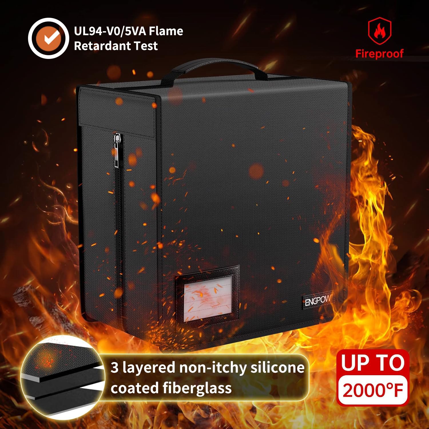 ENGPOW Custodia ignifuga per CD, CD/DVD, 400 capacità, con cerniere, portatile, grande, per casa, ufficio, viaggi, auto, colore nero, Nero, 12.2 x 11.8 x 7.1 inches, Classico