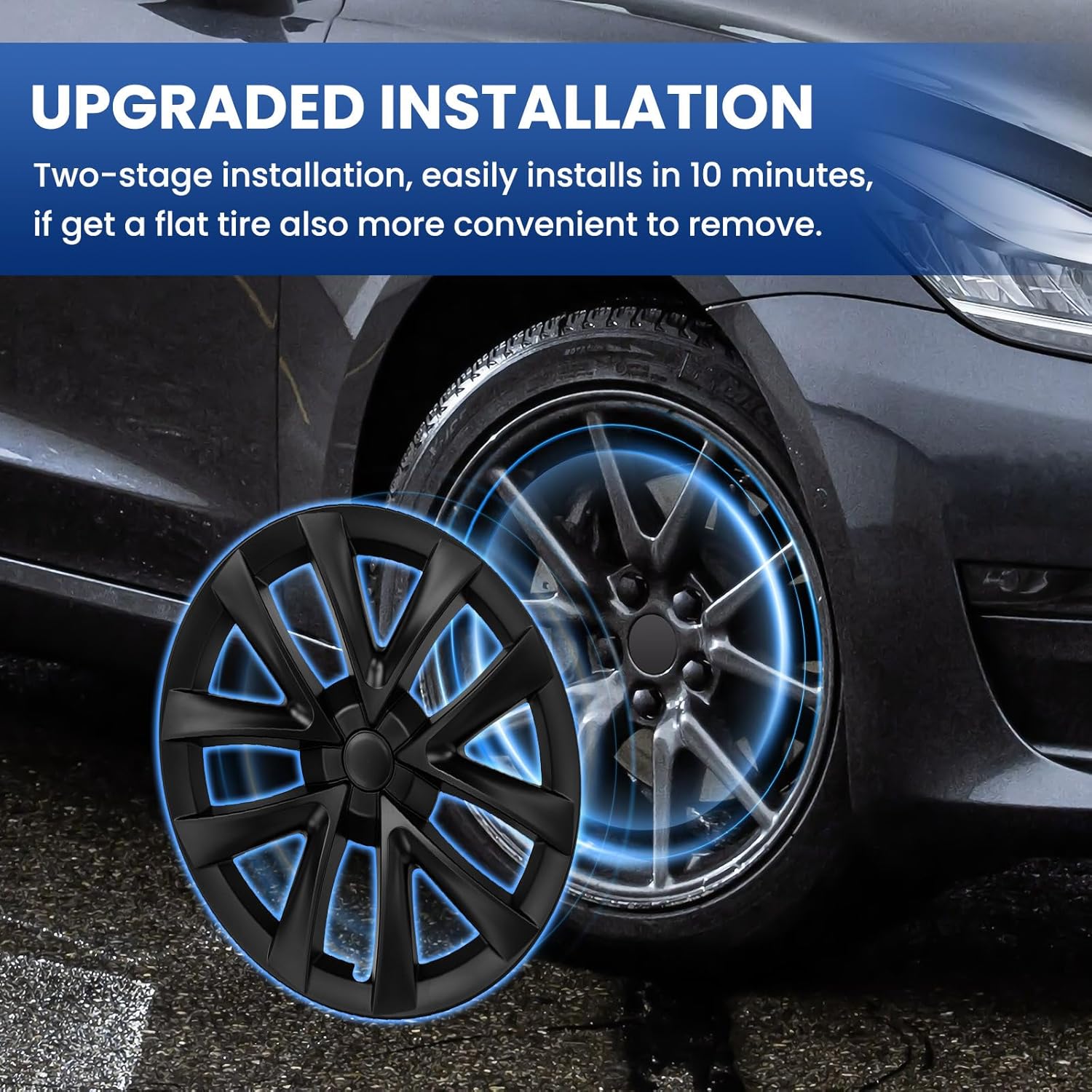 Model 3 Hubcaps - 18 Inch Aero Wheel Covers Replacement Wheel Caps 18'' Model S Plaid Arachnid Wheels Version Hub Caps Compatible with Model 3 Accessories 2017-2023