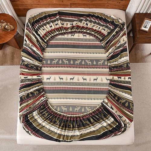 Miniatura 4 de Chezmoi Collection Juego de sábanas de microfibra con estampado de alces y ciervos rústicos de 3 piezas, tamaño individual