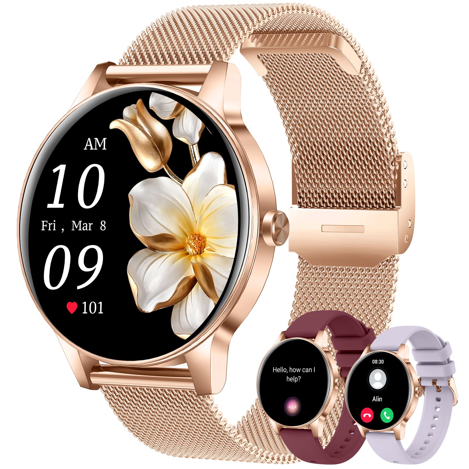 Smartwatch für Damen (Annehmen/Tätigen von Anrufen), 3,2 cm (1,25 Zoll) HD-Bildschirm, Fitness-Tracker mit Herzfrequenz-/Schlafmonitor, 130+ Sport-Modi, IP68 wasserdicht, Aktivitäts-Tracking