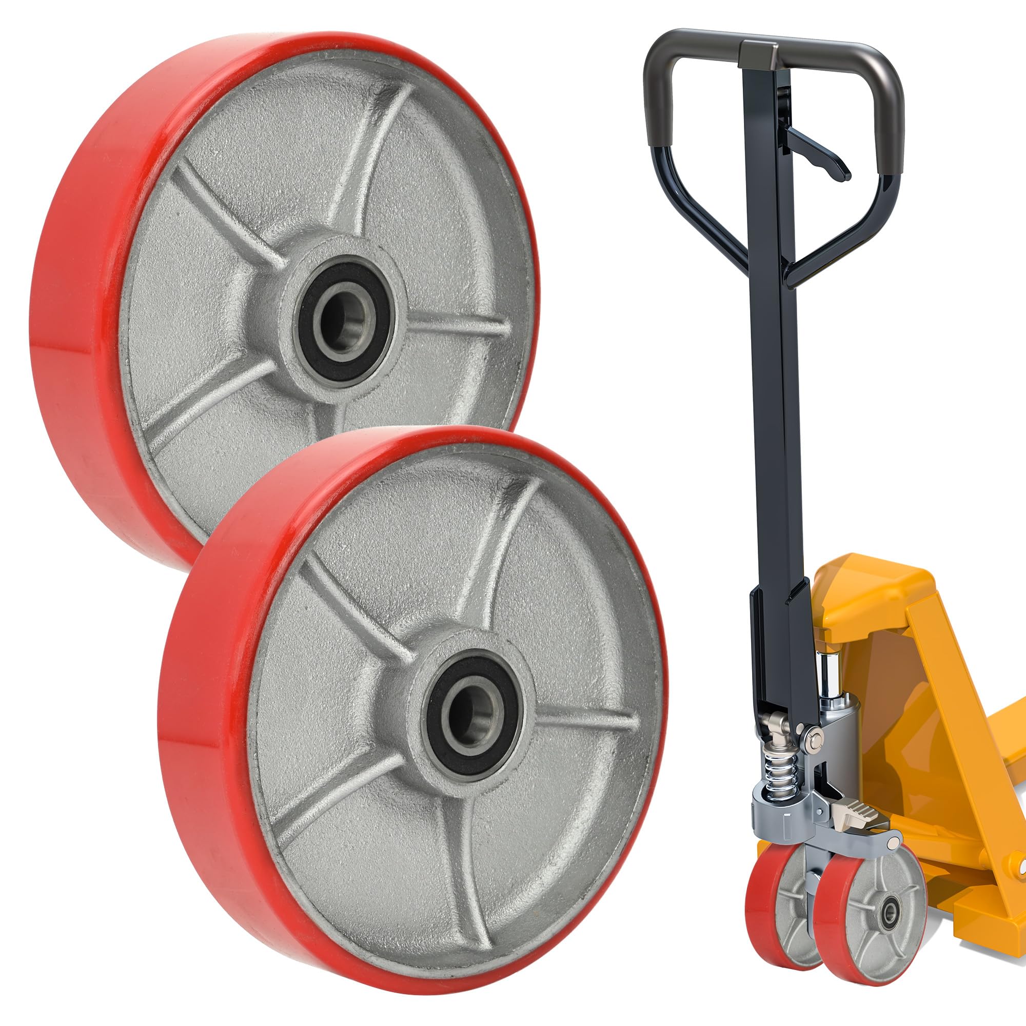 Lot de 2 roues de transpalette, Ø200 x 50 mm, roues de transpalette en polyuréthane, essieu de 20 mm, avec roulements à billes pour roues de rechange, roues de transpalette à palette pour