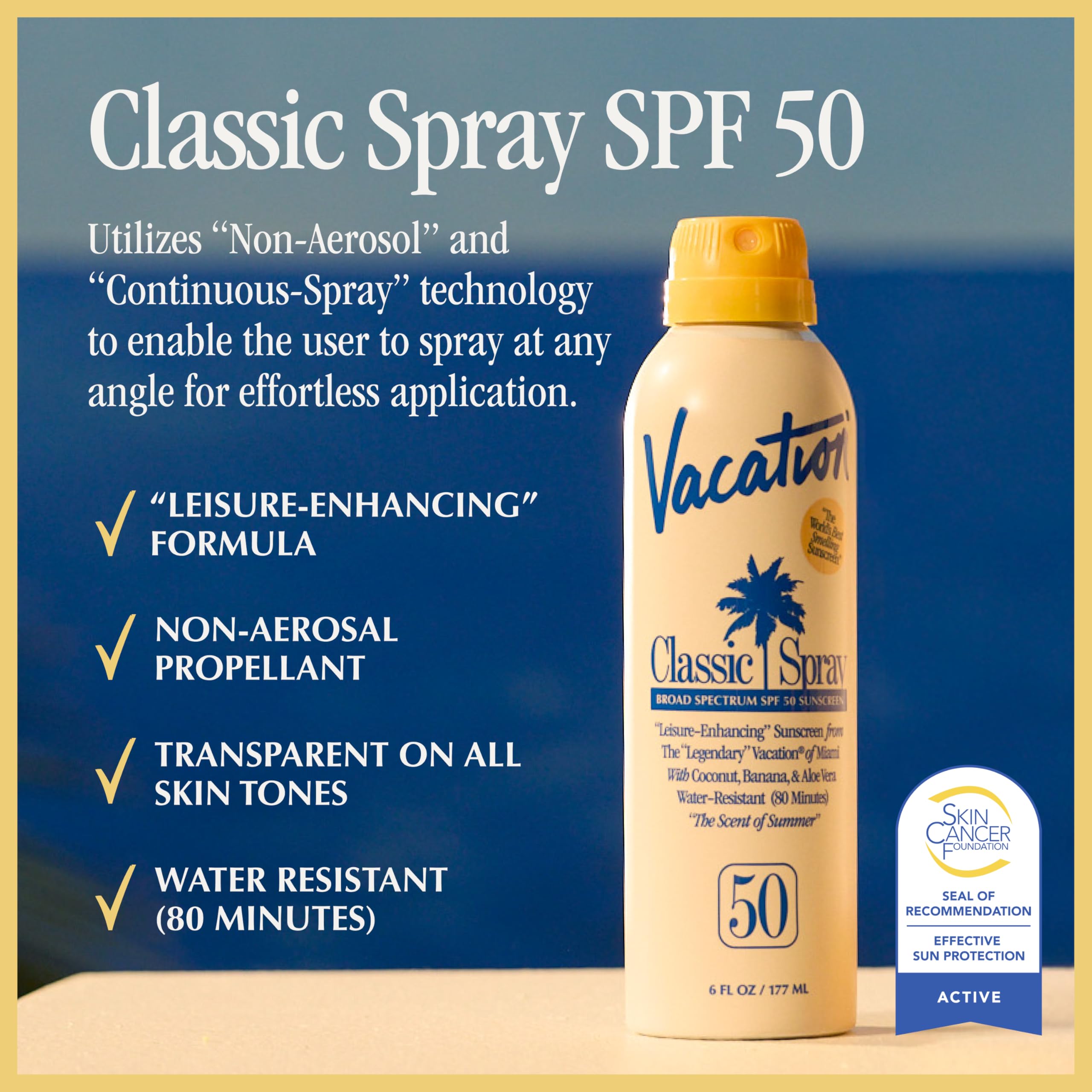 VACATION Vacation Classic Spray - Protector solar SPF 50 (3 unidades, amplio espectro, bloqueador solar vegano, loción corporal con spf, spray protector S