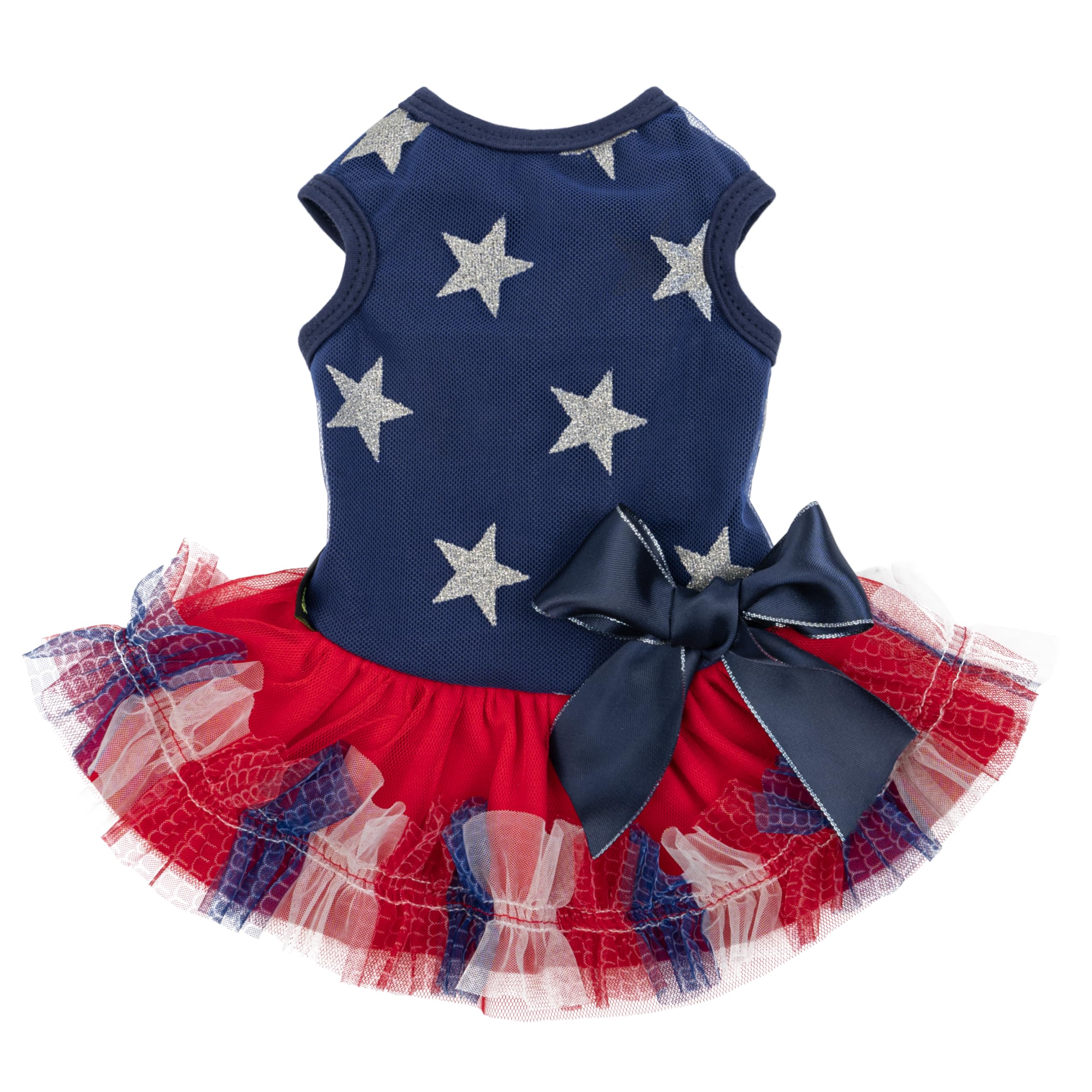 Fitwarm Patriotic Sparkly Stars Dog Dress, 4th of July Clothes for Small Dogs Girl, Pet Outfit, Royal Blue, Red, Silver, Medium