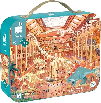 Janod - 100 Piece Childrens Jigsaw Puzzle - Natural History Museum - Educational Play - Enhances Motor Skills - Promotes Learning and Exploration - Sturdy and Portable
