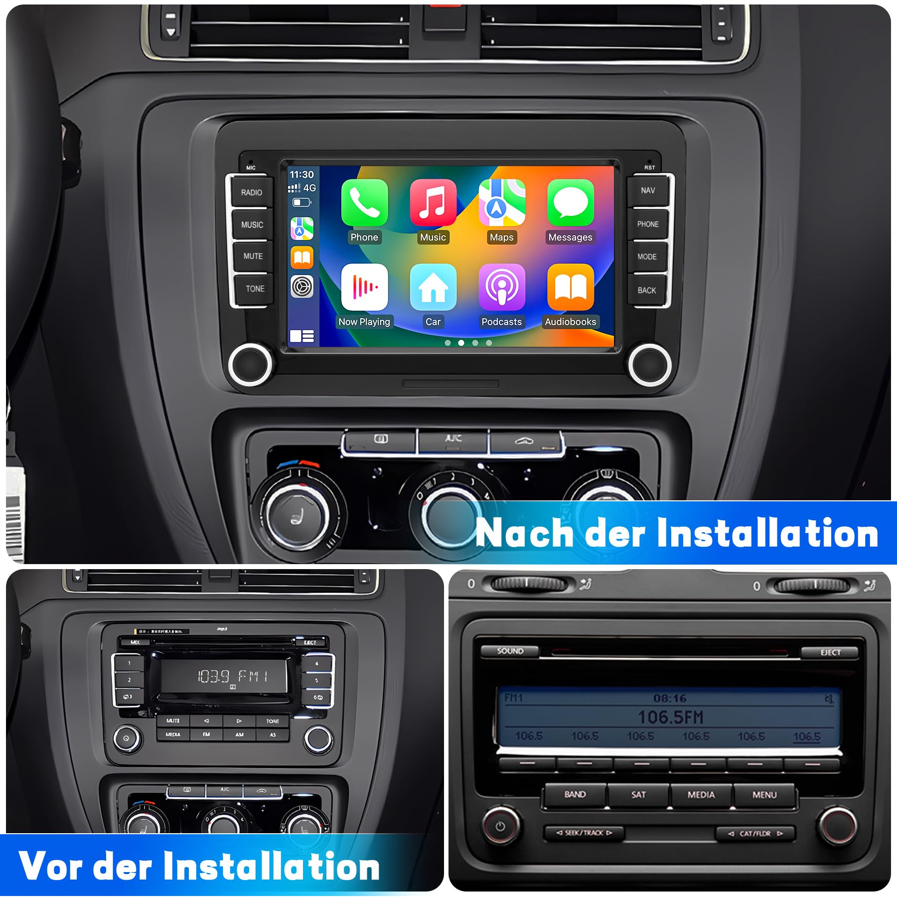 Autoradio für VW Passat Golf Polo Caddy Bettle Touran Tiguan Jetta Seat Skoda, Android 12 System 2G+64G, 7 Zoll Touchscreen Carplay Android Auto Bildschirm GPS Navi WiFi Bluetooth FM RDS Radio