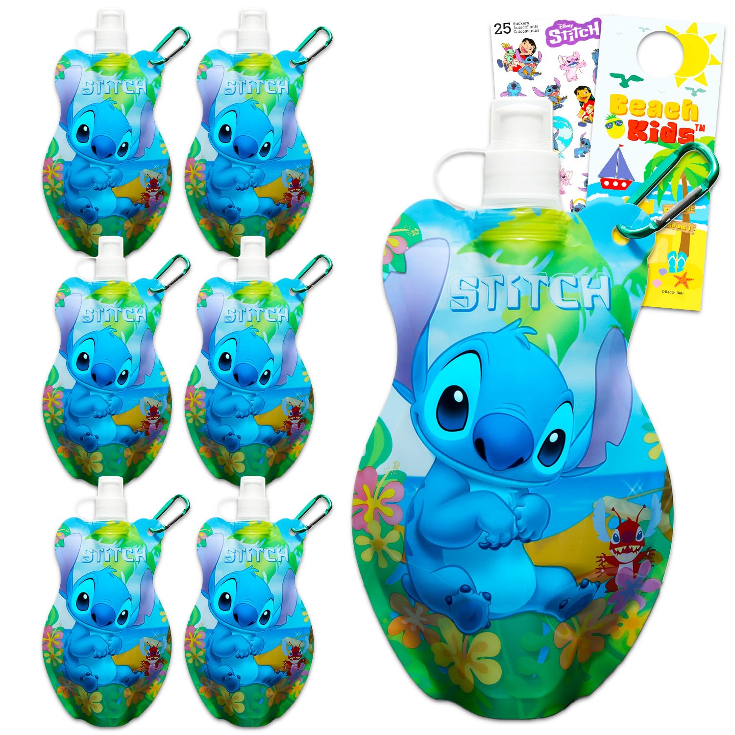 Gourde souple Stitch et pochette d'eau réutilisable enfant pour fille avec bouchon