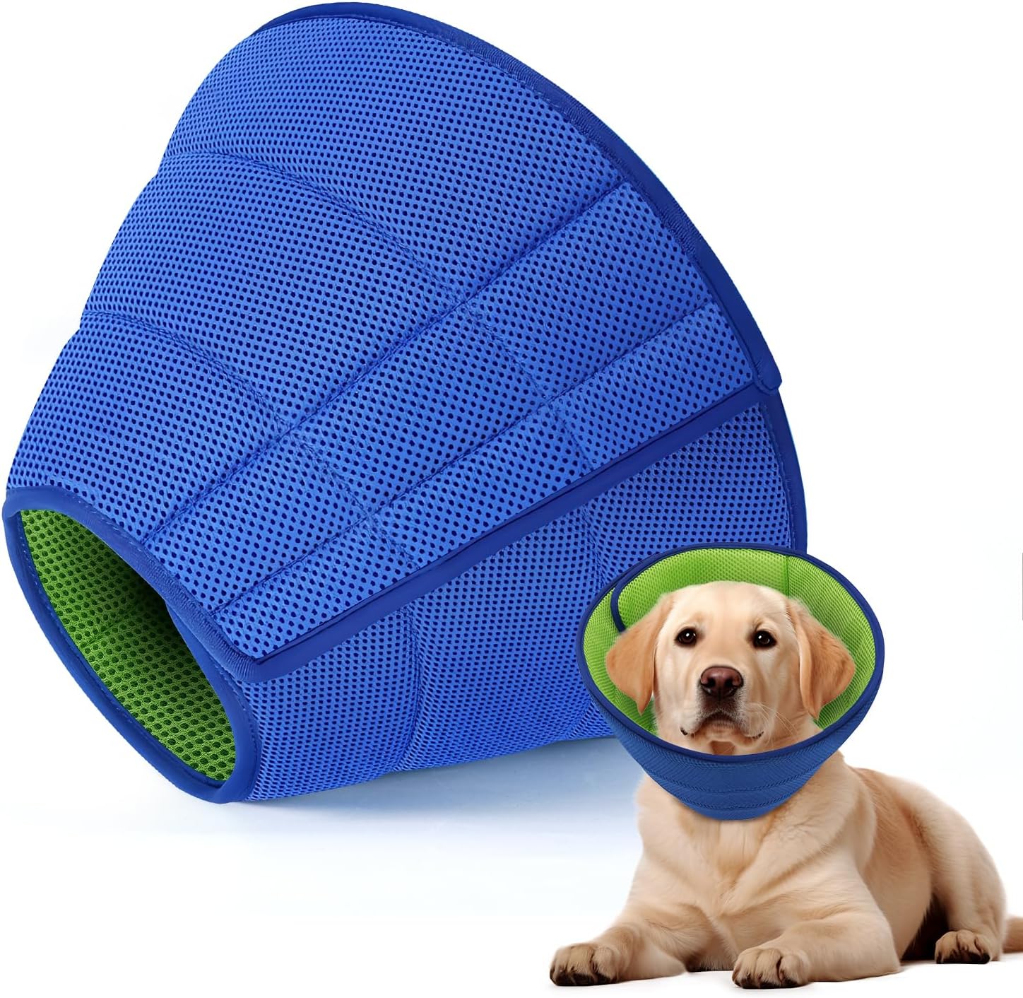 Soft Dog Cone Collar Alternative - Adjustable Comfy Cones for Large/Medium/Small Dogs to Stop Licking After Surgery, Comfortable Fabric Elizabethan Collars, Head Cone of Shame for Neuter Recovery - XL Green-Blue XL