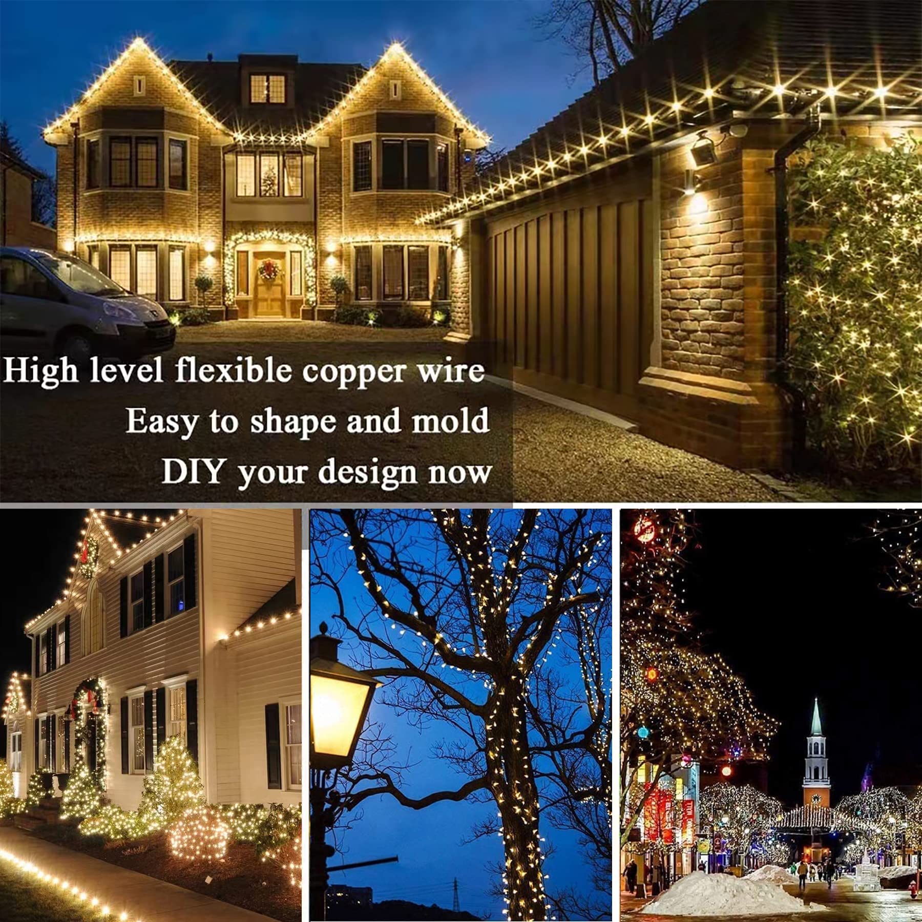 Augone [2 Pacchi] Catena Luminosa Esterno Solare, 12 M/120 LED, Impermeabile Filo di Rame, 8 Modalità, Decorazione Per Giardino, Balcone, Terrazza, Cancello, Cortile, Matrimoni, Feste (Bianco Caldo)