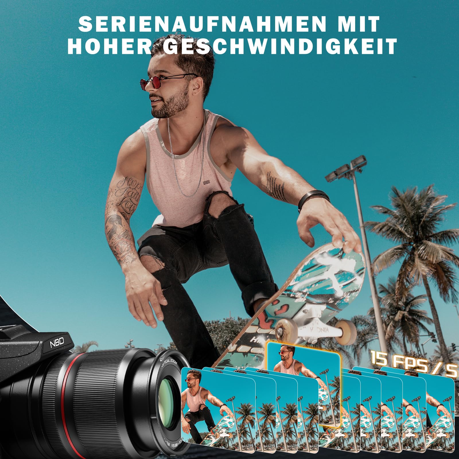 NBD 8K Digitalkamera 64MP mit 16X Optischem Zoom & Hot Shoe, 3" 180° Drehdisplay, Wi-Fi, v. 64GB TF-Karte + Wartungskit (Schwarz)