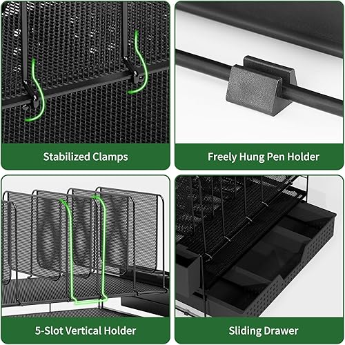 Miniatura 5 de Organizador de escritorio, organización de oficina con soporte de archivos vertical, organizador de archivos con cajón y soporte para bolígrafos