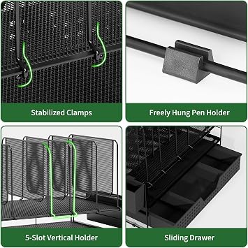 LEKETREE Desk Organizer, Office Organization with Vertical File Holder, File Organizer with Drawer and Pen Holder, Desk Accessories and Workspace Organizers for Home Office (Black)