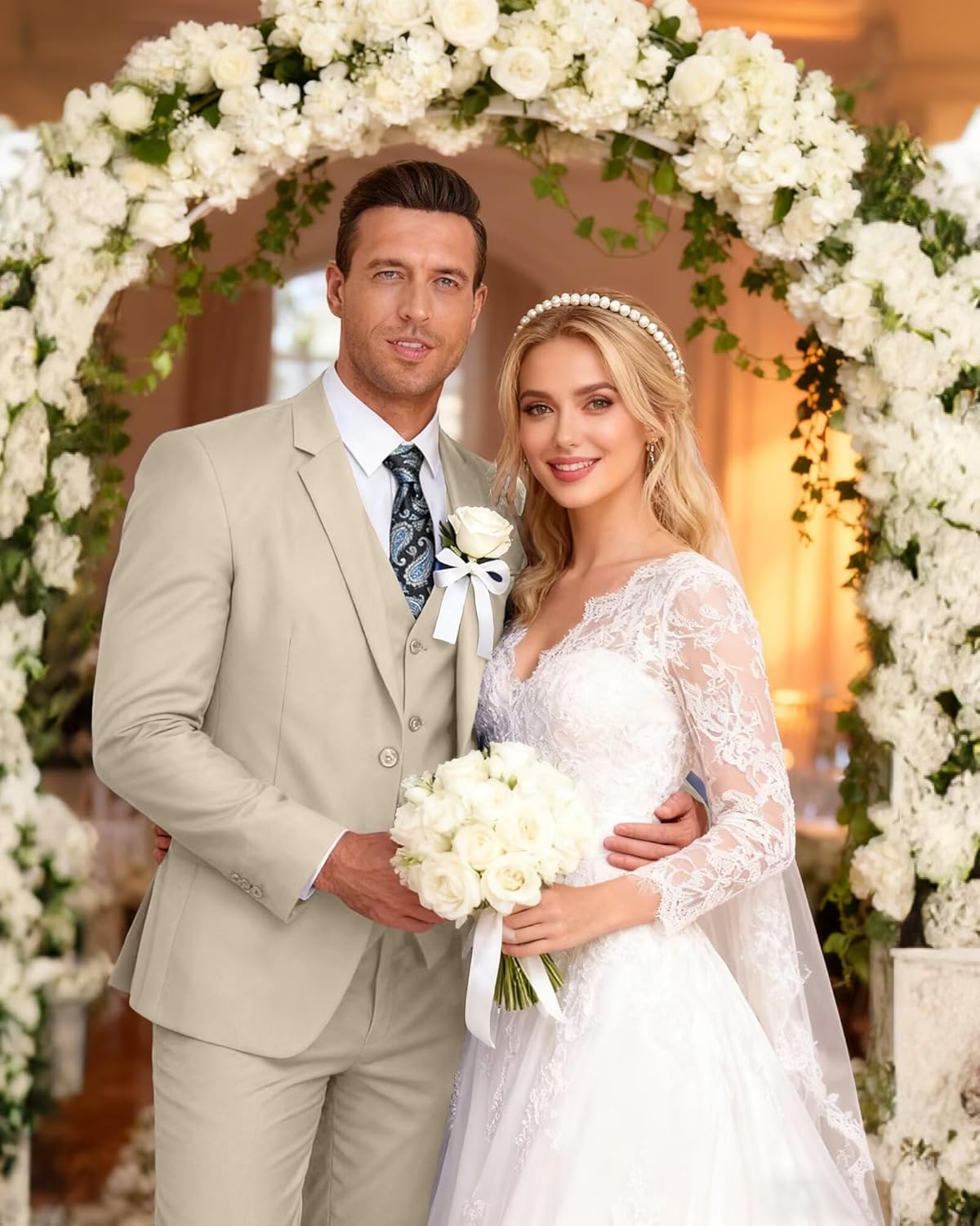 Mens Suit 3 Piece Set Slim Fit Wedding Groomsmen Suit for Men Two Buttons Suits Set Solid Jacket Vest Pants with Tie - Image 7