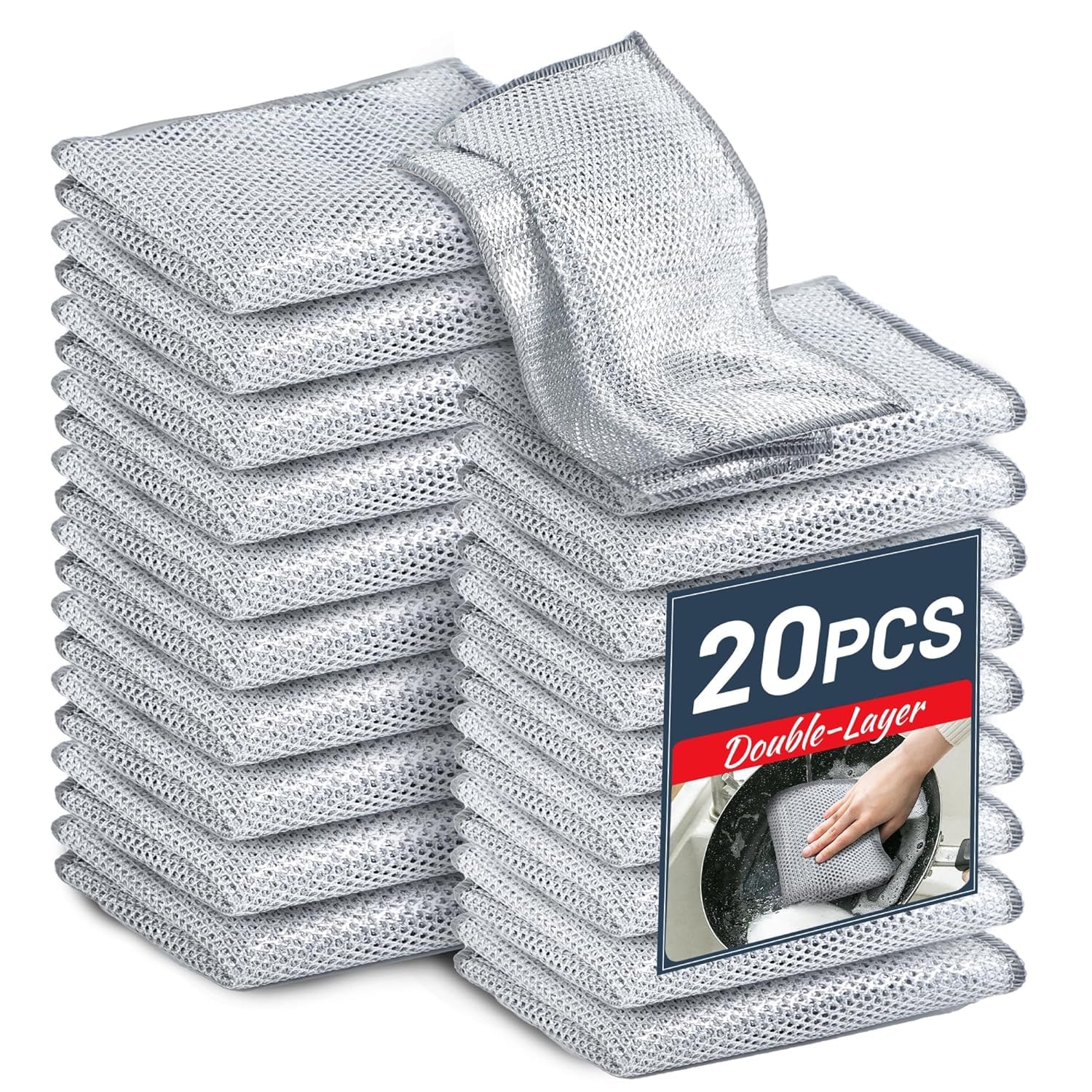 MADE INDIA - 20 Pack Multifunctional Non-Scratch Wire Dishcloth Double Layer Silver Wire Mesh Knit Cleaning Cloth Wire Dishwashing Rags Easily clean stubborn stains Towels for Kitchen Sinks, Pots,Pans (B0CX9CKBM7) Amazon Price History, Amazon Price Tracker